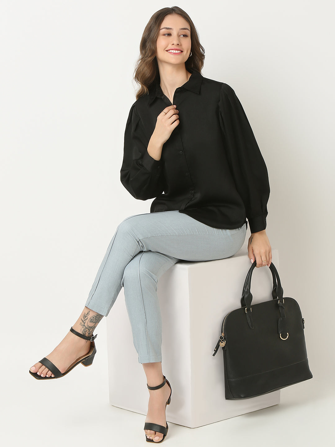 Black Puff Sleeve Shirt