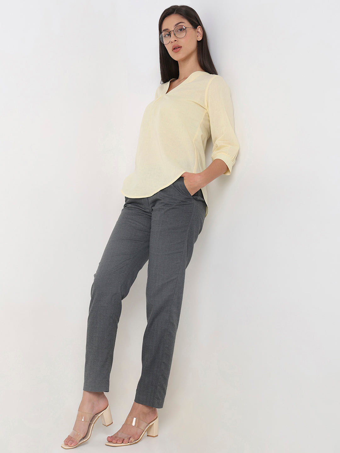 Lemon linen V-Neck Top