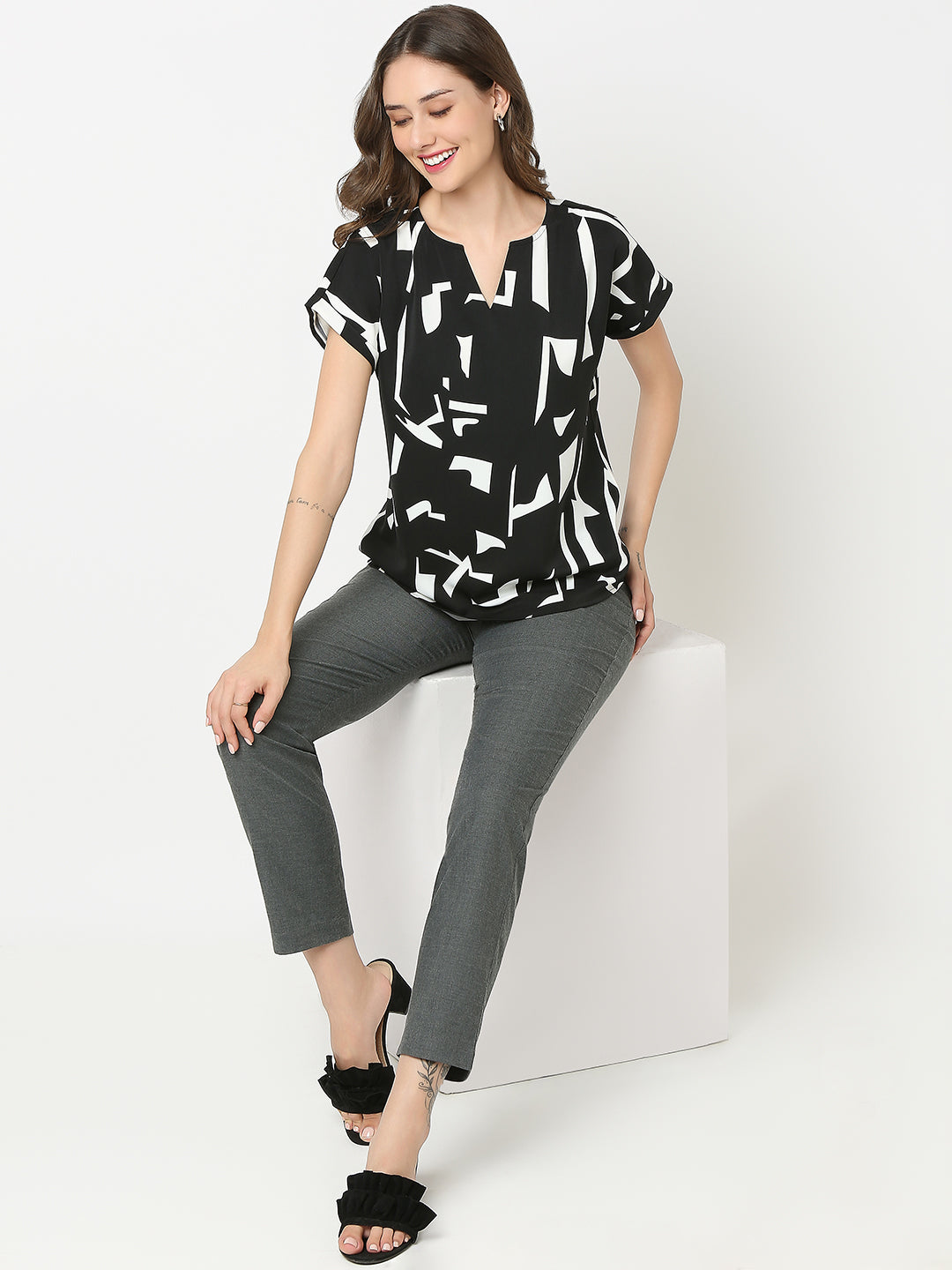 Black Printed Comfort Top