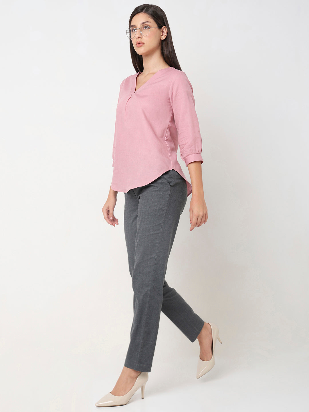 Rosetan linen V-Neck Top