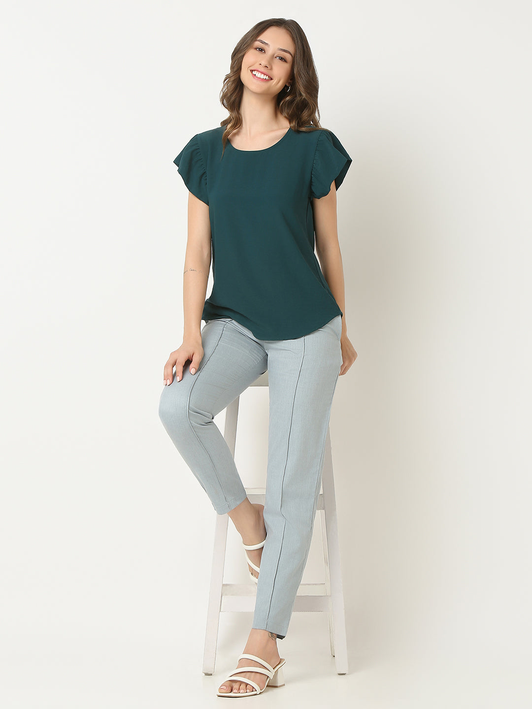 Green Ruffle Sleeve Top