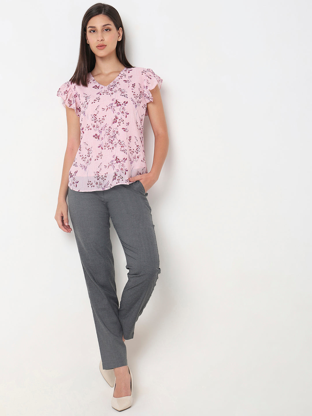 Pink Floral Ruffle Top