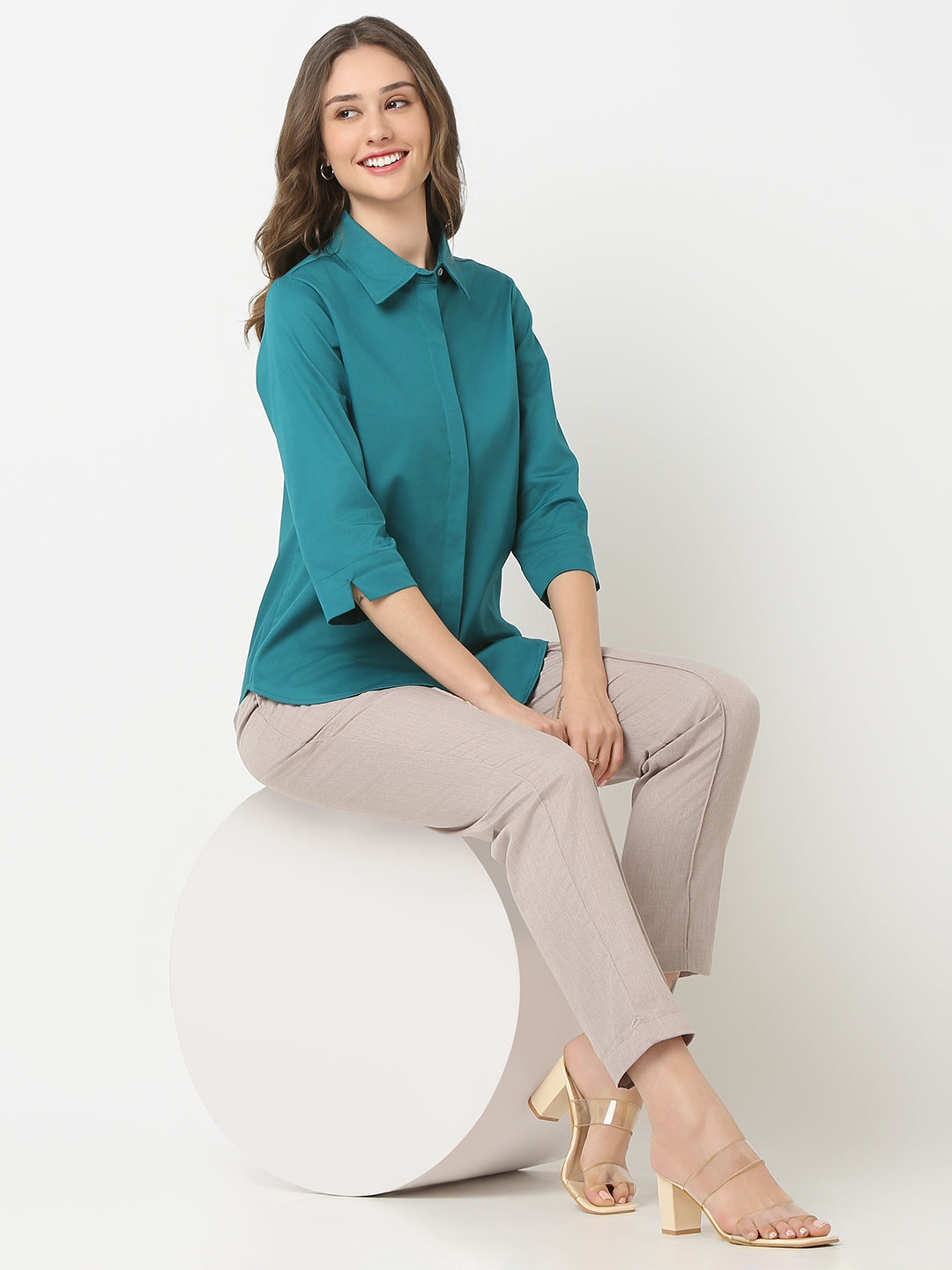Teal Concealed Placket Shirt