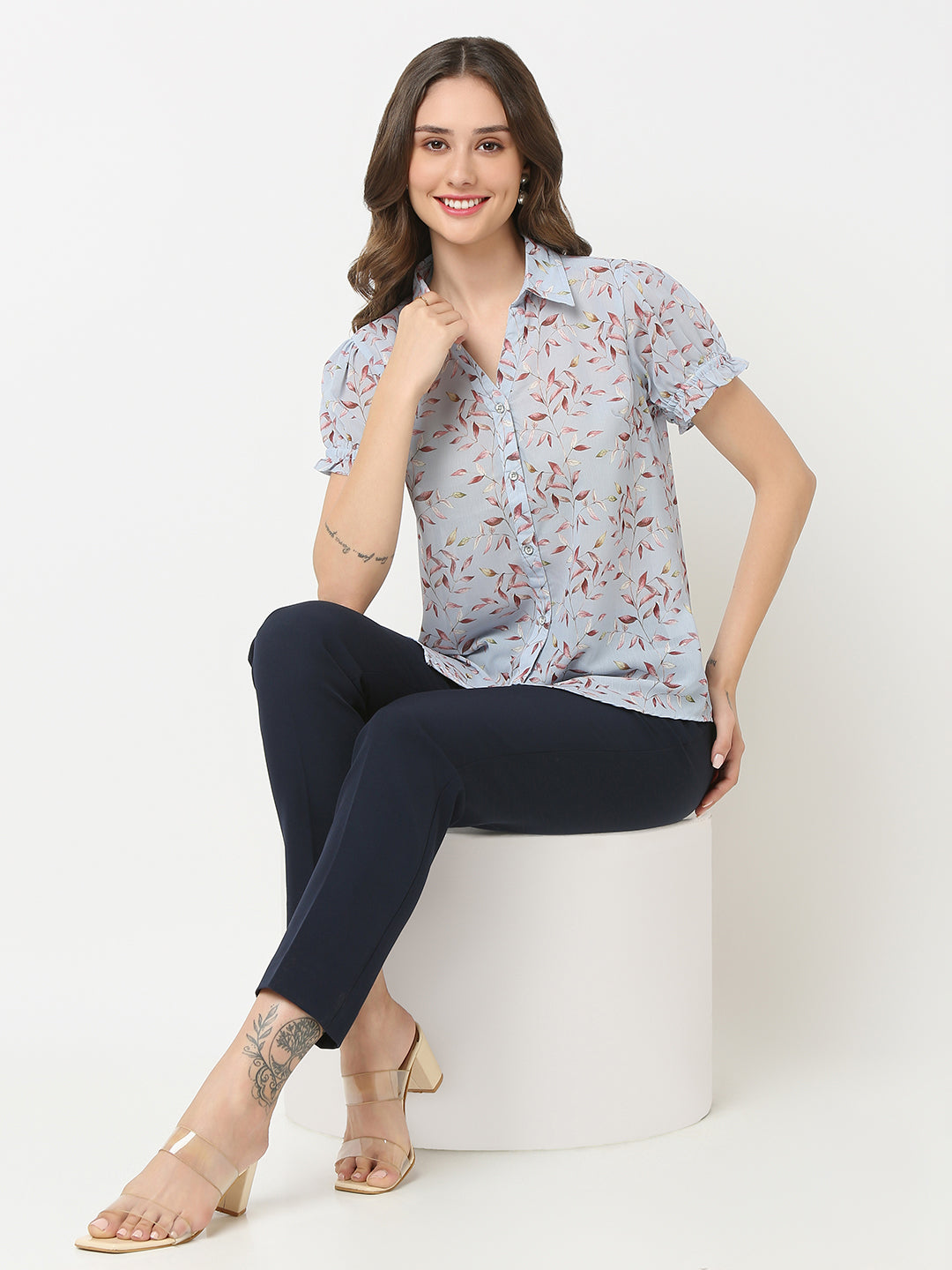 Grey Puff Sleeve Shirt