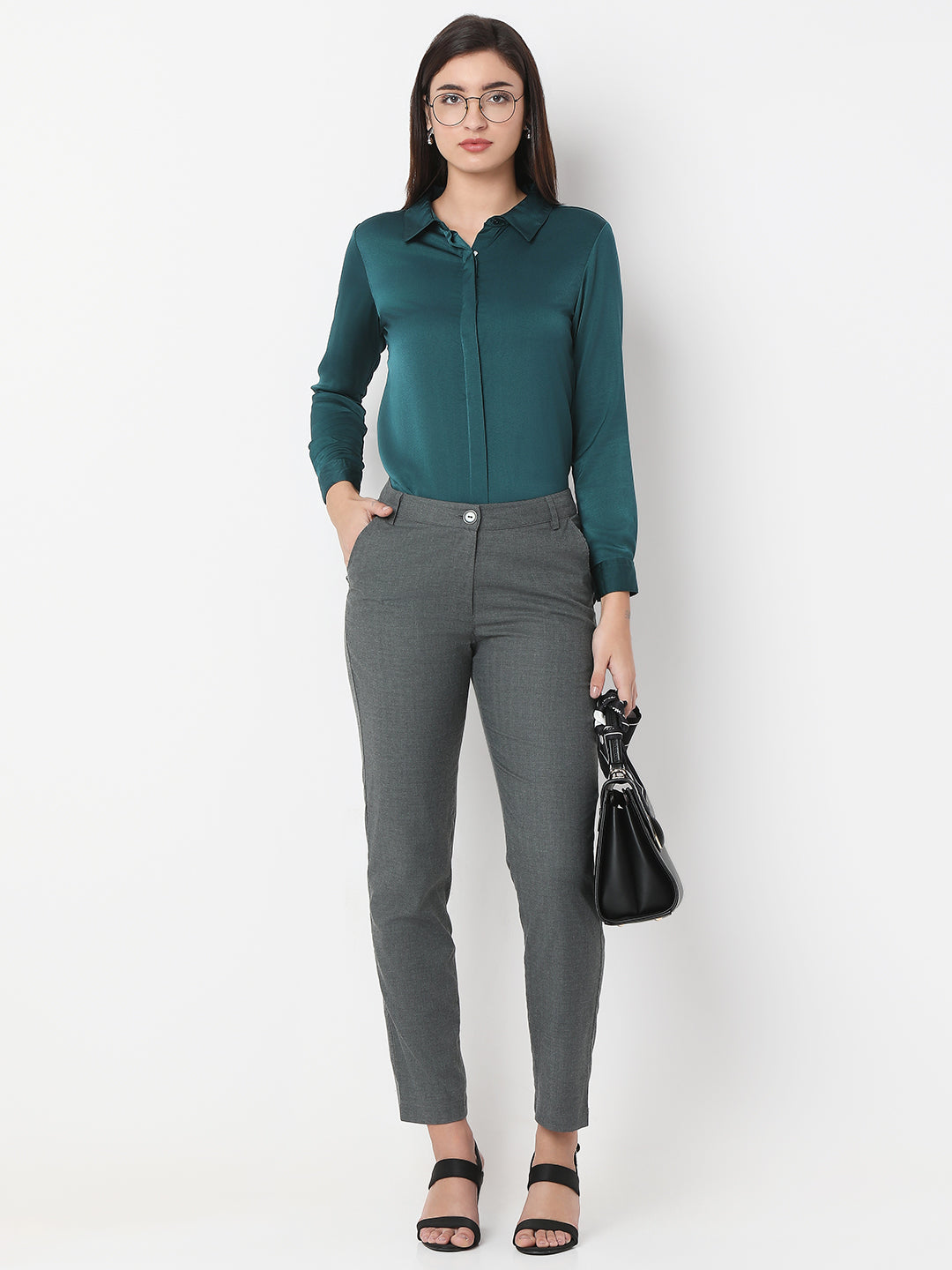 Solid Satin Concealed Placket Shirt