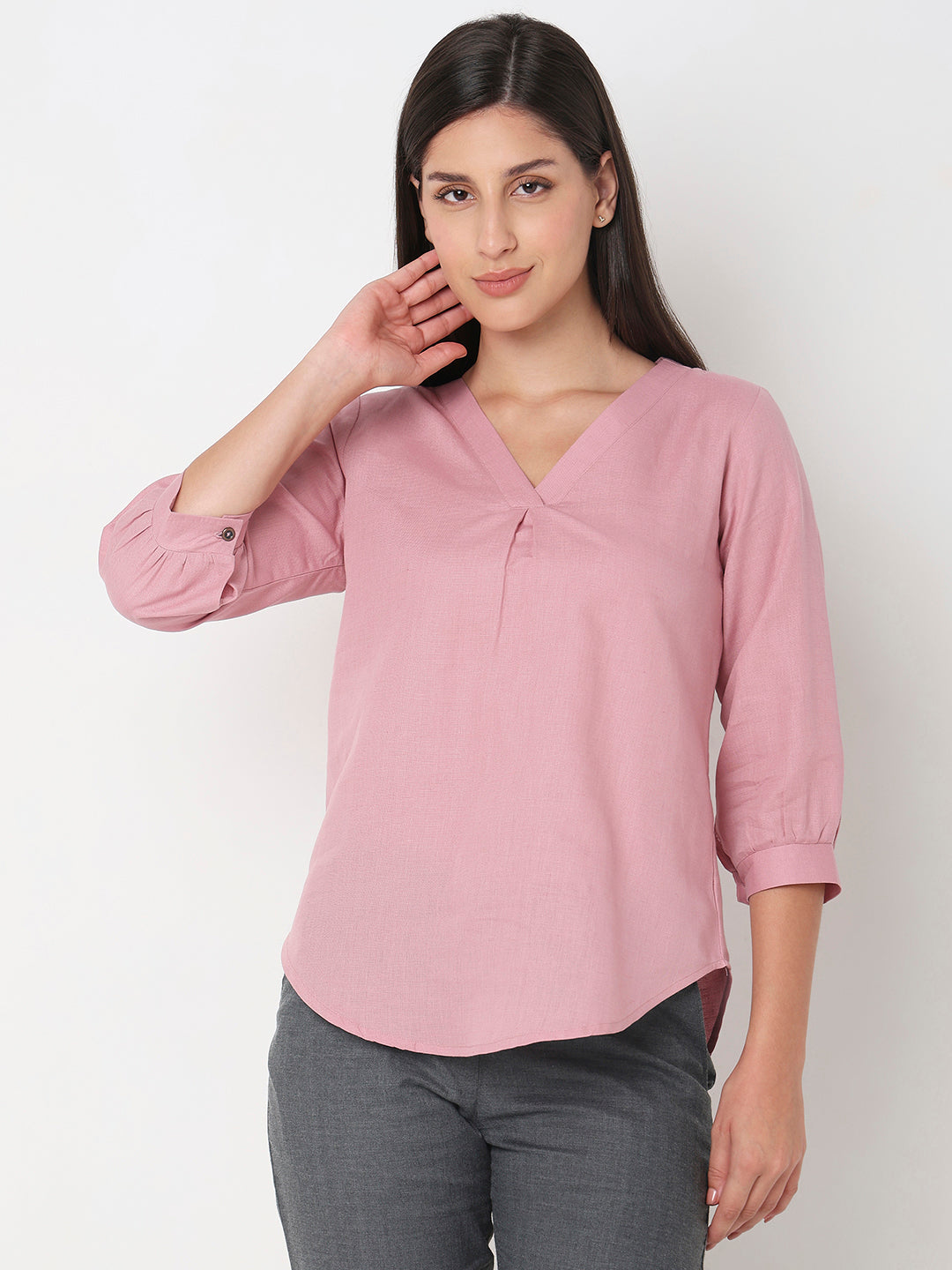Rosetan linen V-Neck Top