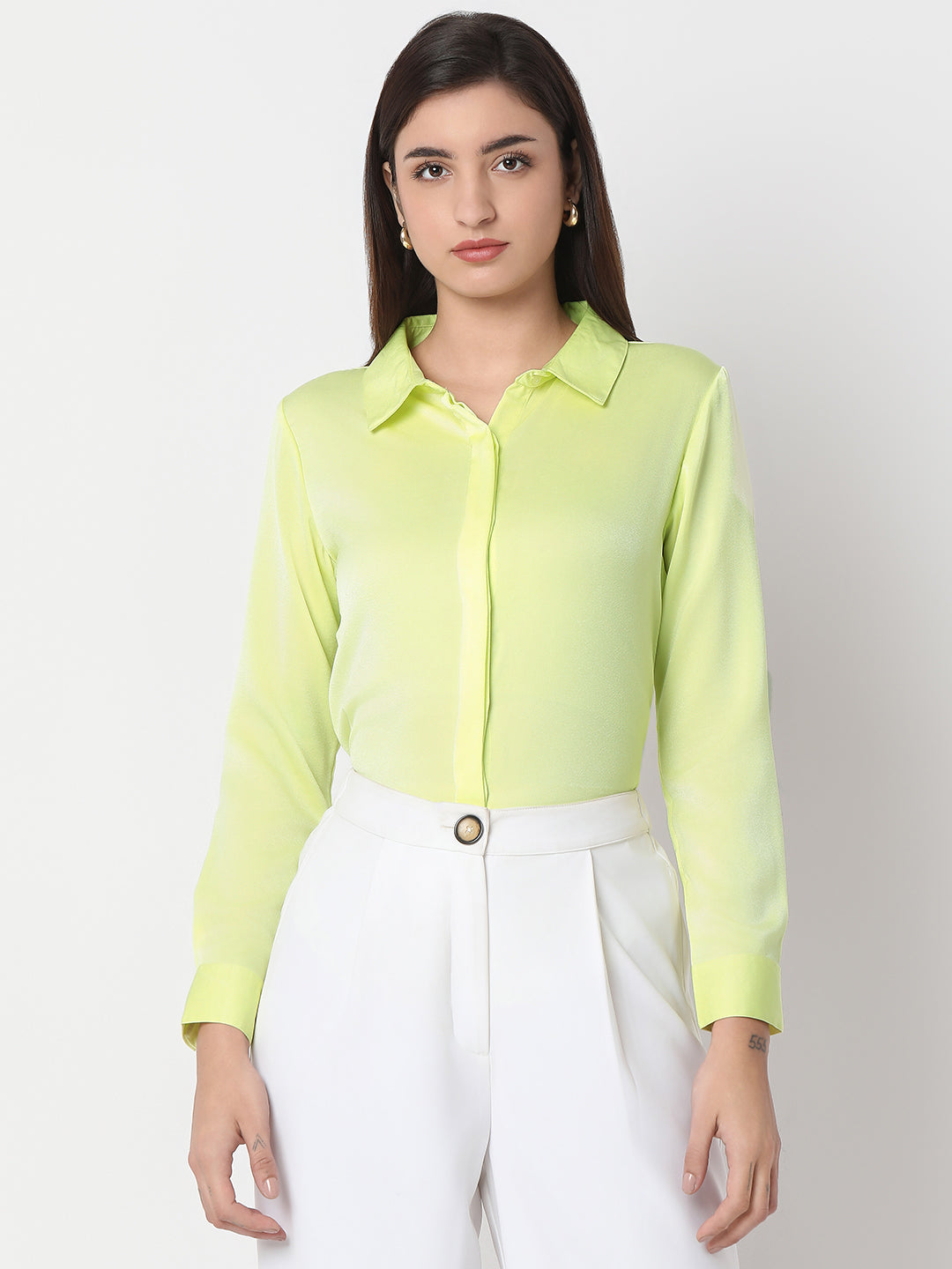 Solid Satin Concealed Placket Shirt
