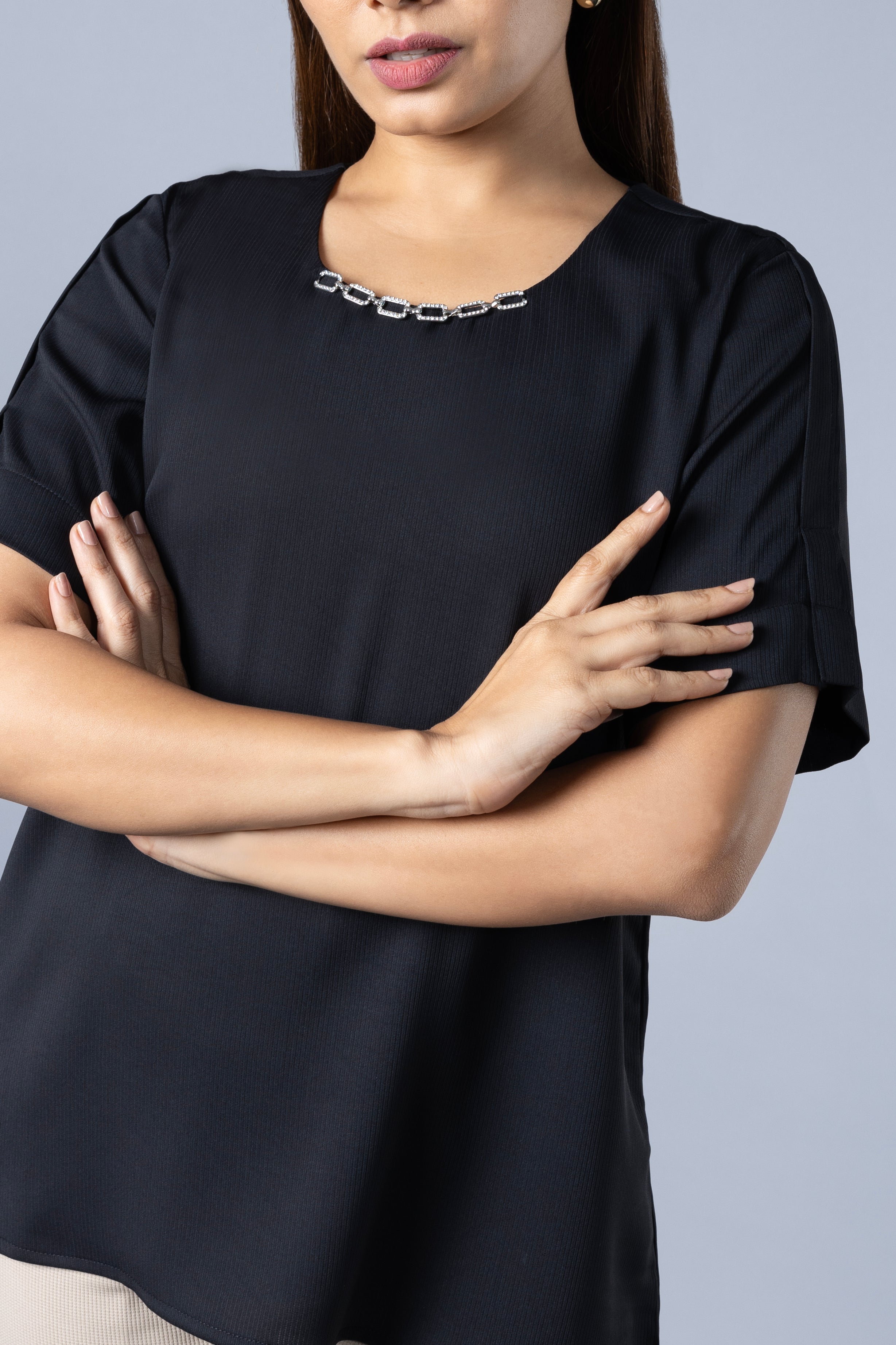 Top with detail overlap sleeve
