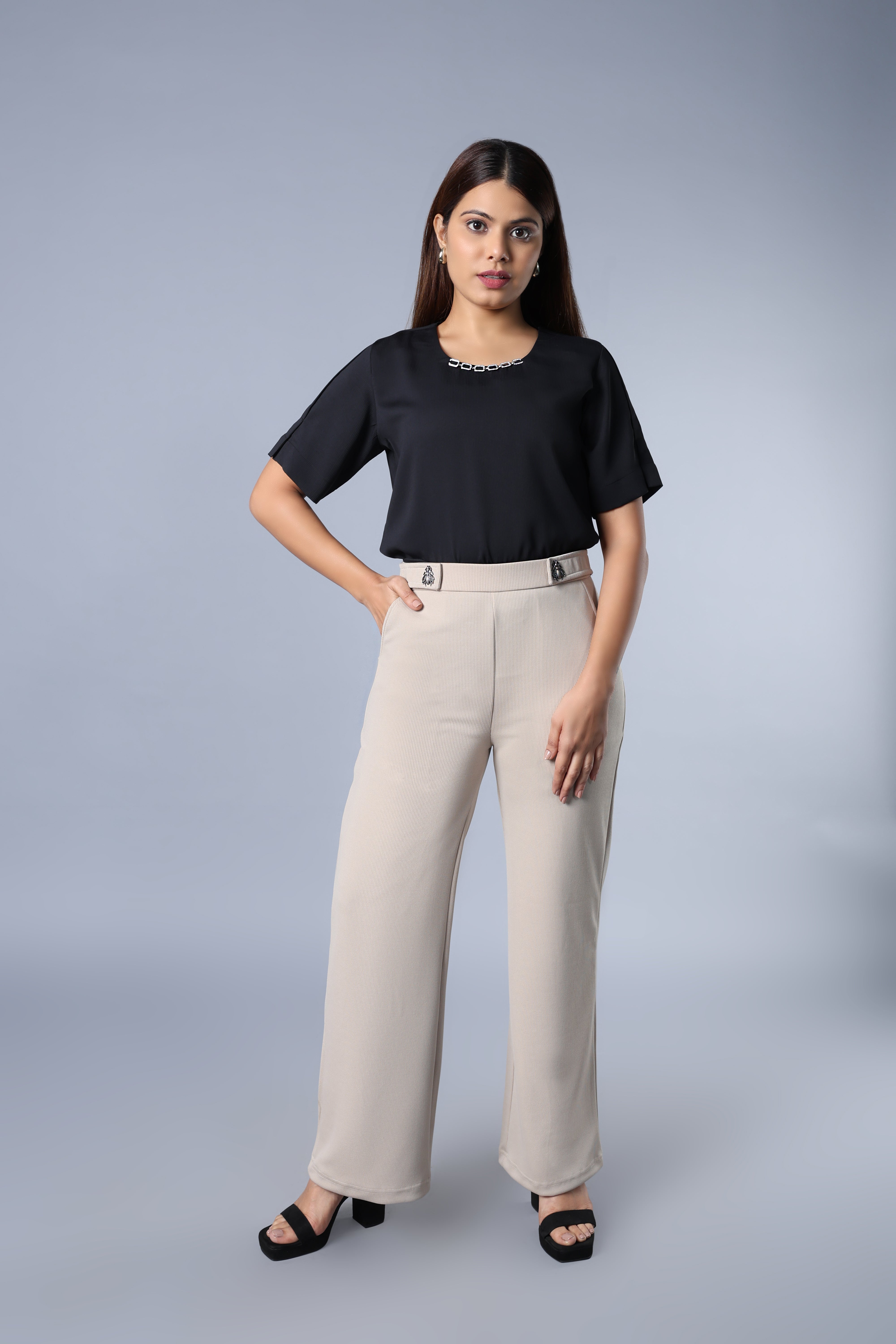 Belt Looped High Rise Parallel Trouser