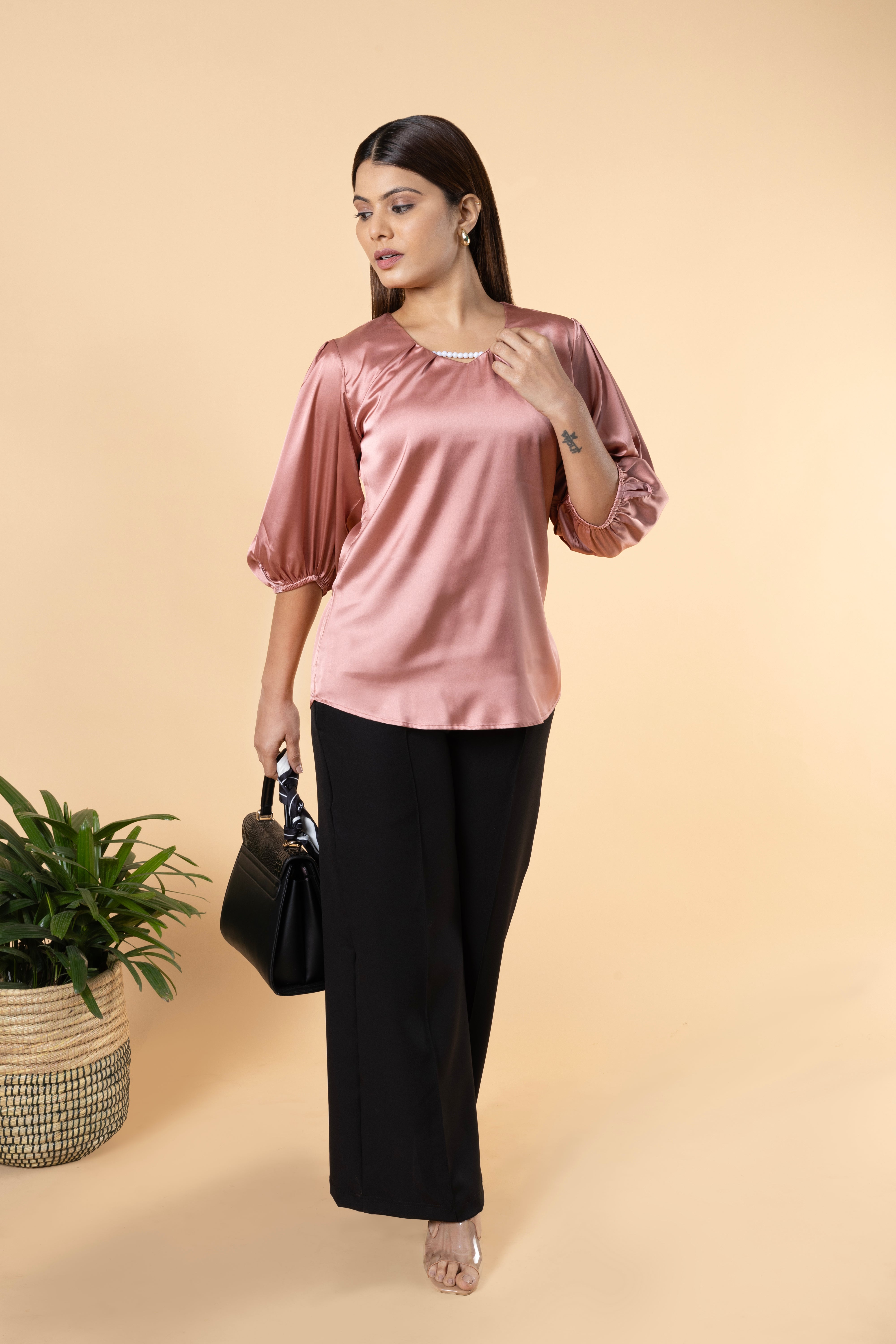 Women Solid Sleeve Detailed Design Top