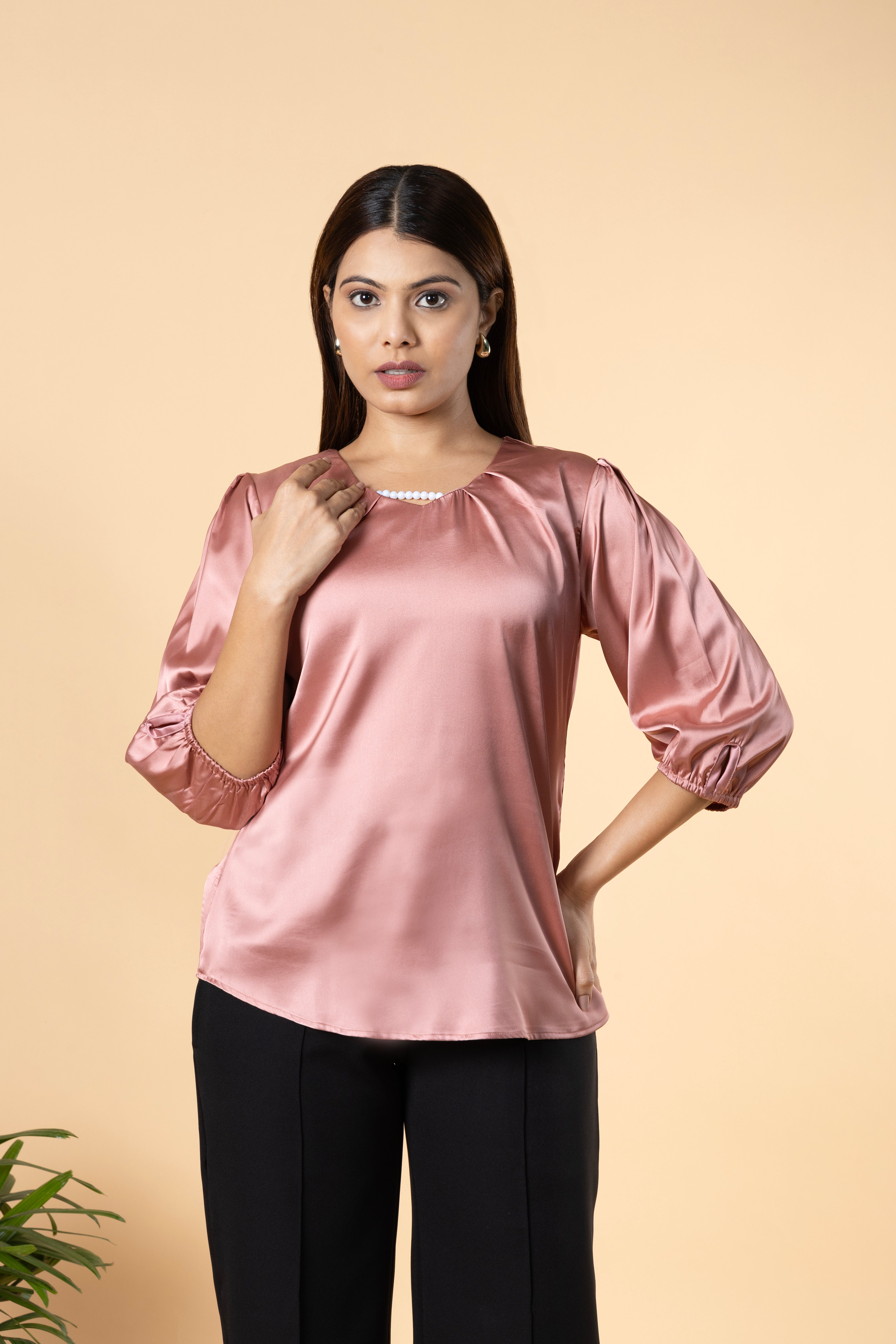 Women Solid Sleeve Detailed Design Top