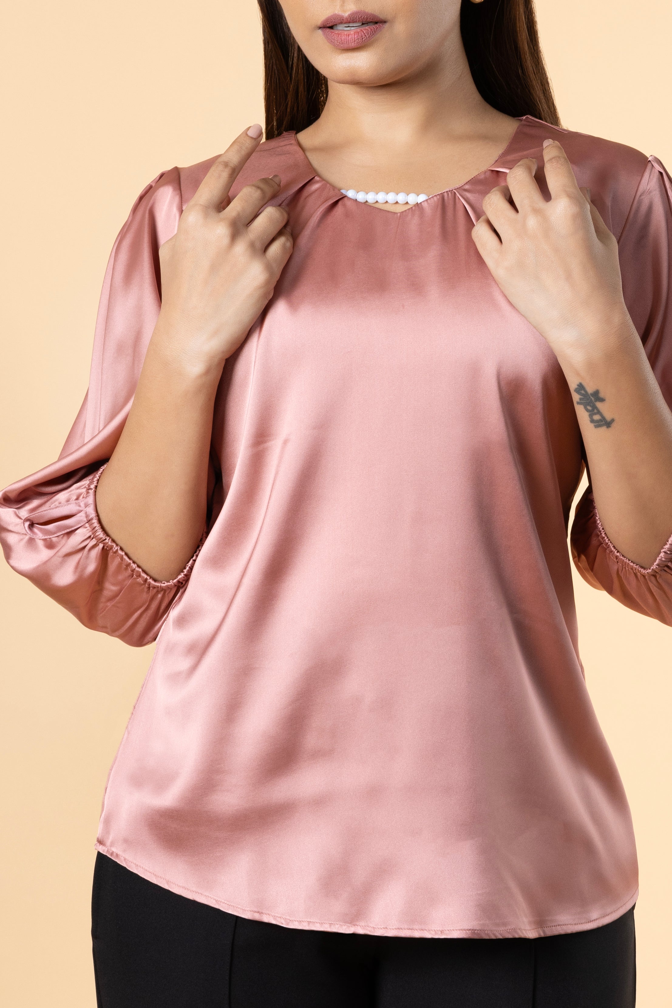 Women Solid Sleeve Detailed Design Top