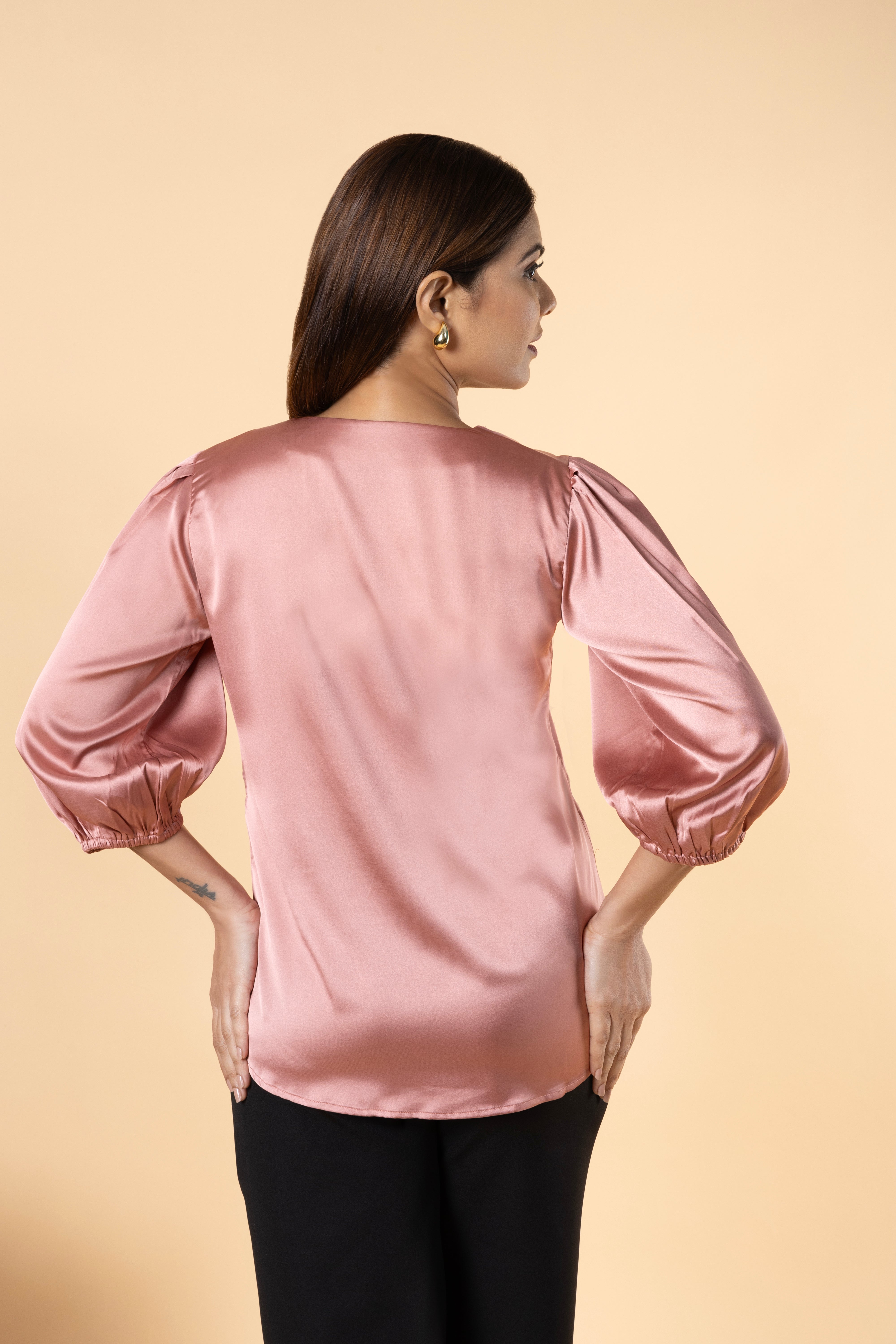 Women Solid Sleeve Detailed Design Top