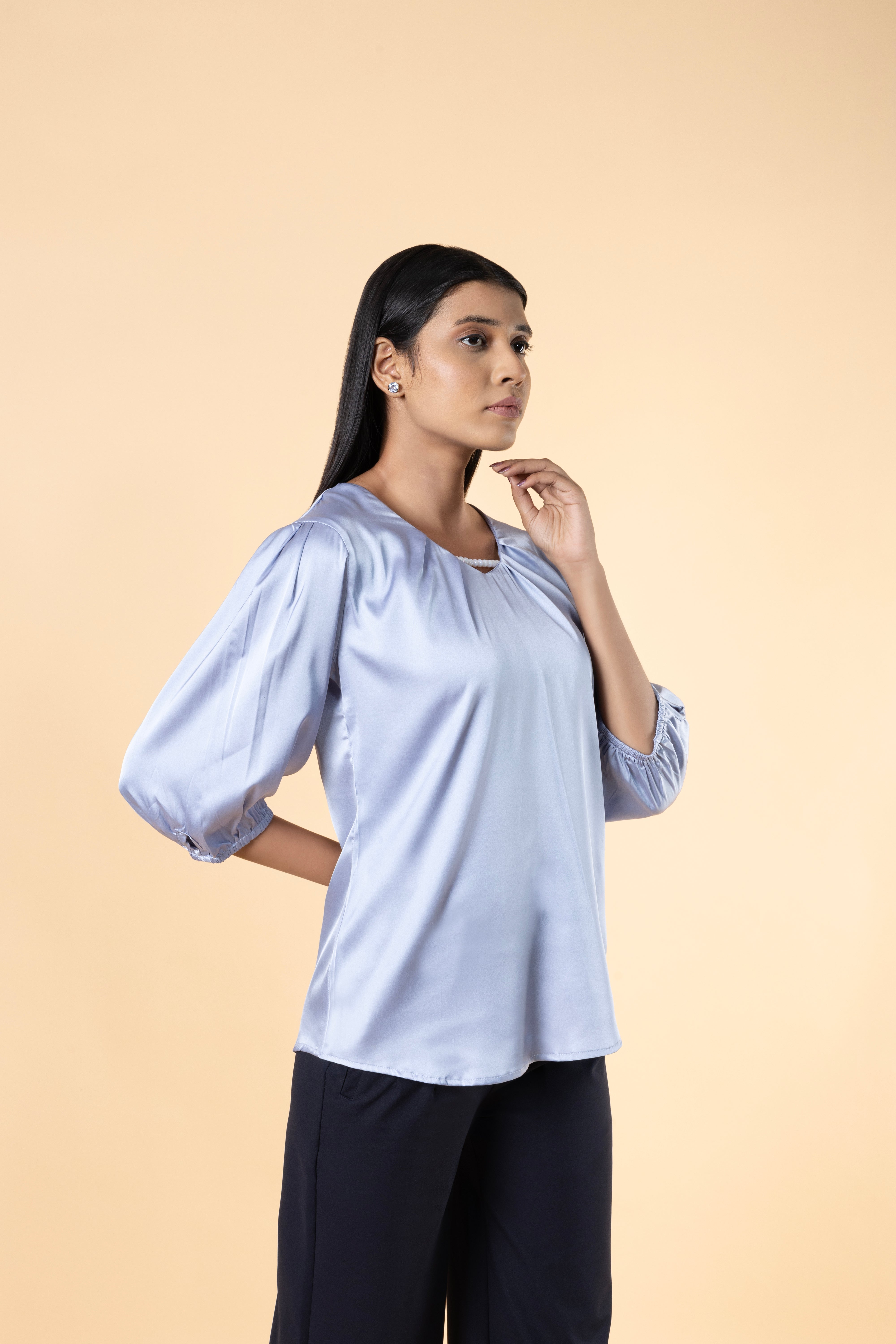 Women Solid Sleeve Detailed Design Top