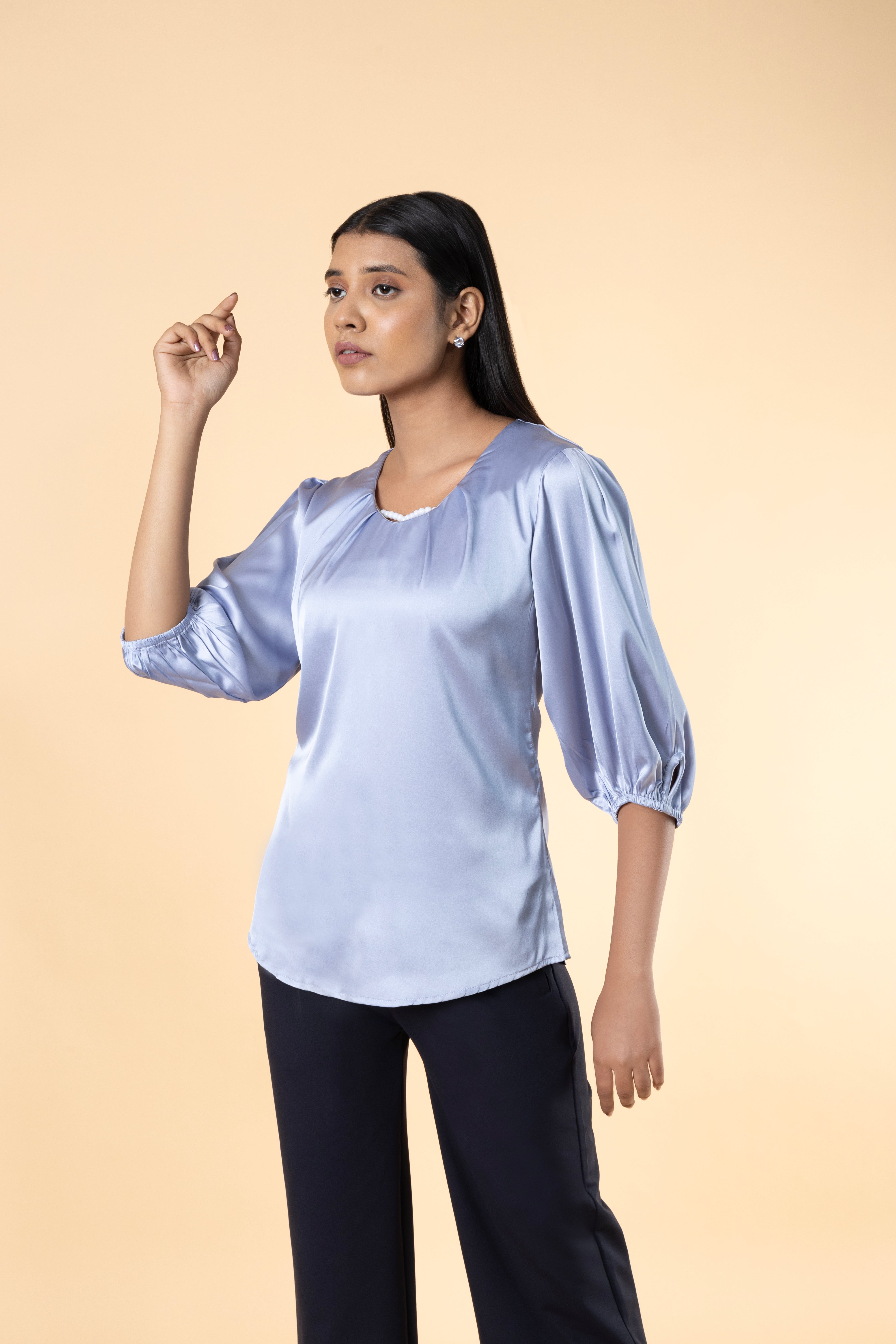 Women Solid Sleeve Detailed Design Top