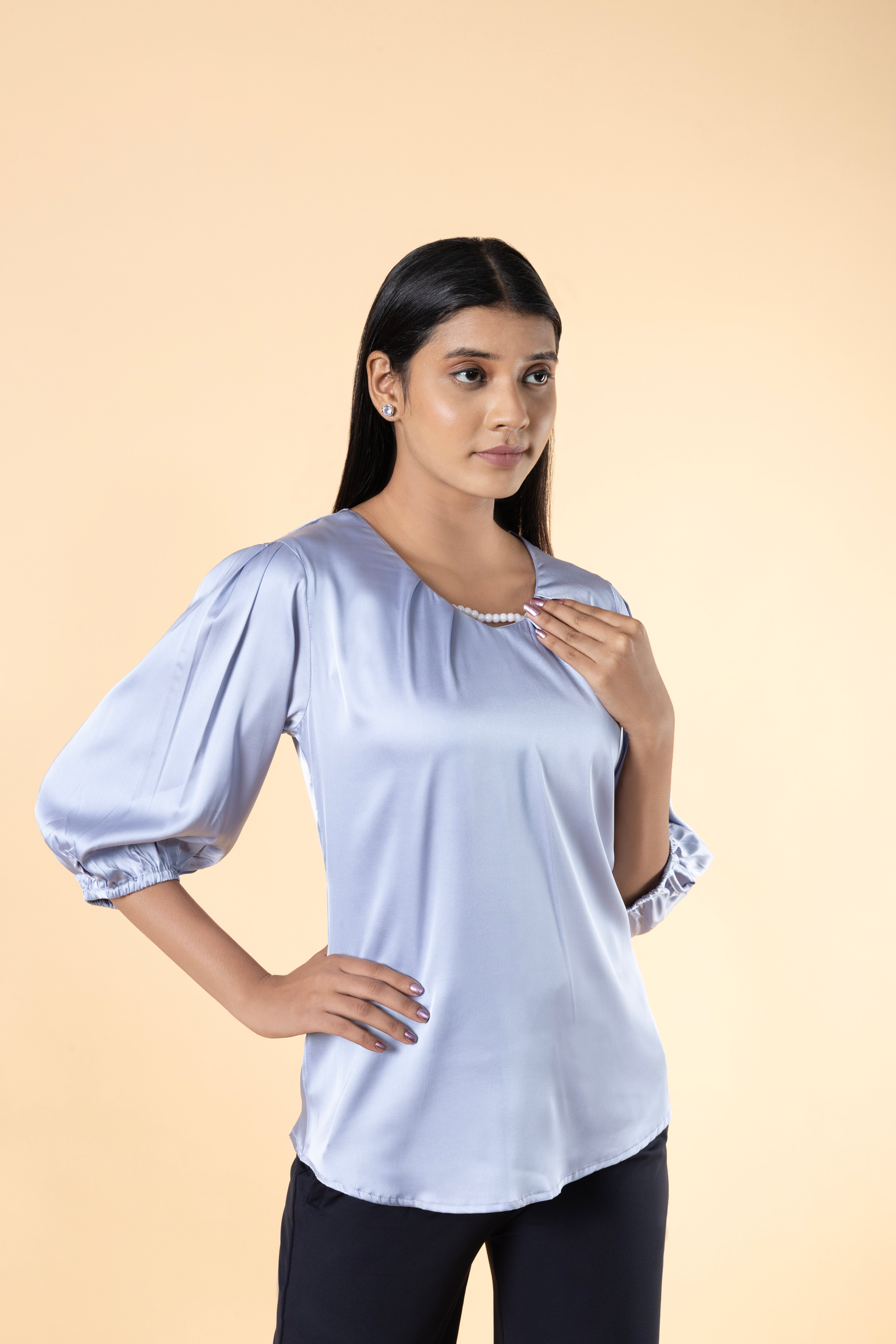 Women Solid Sleeve Detailed Design Top