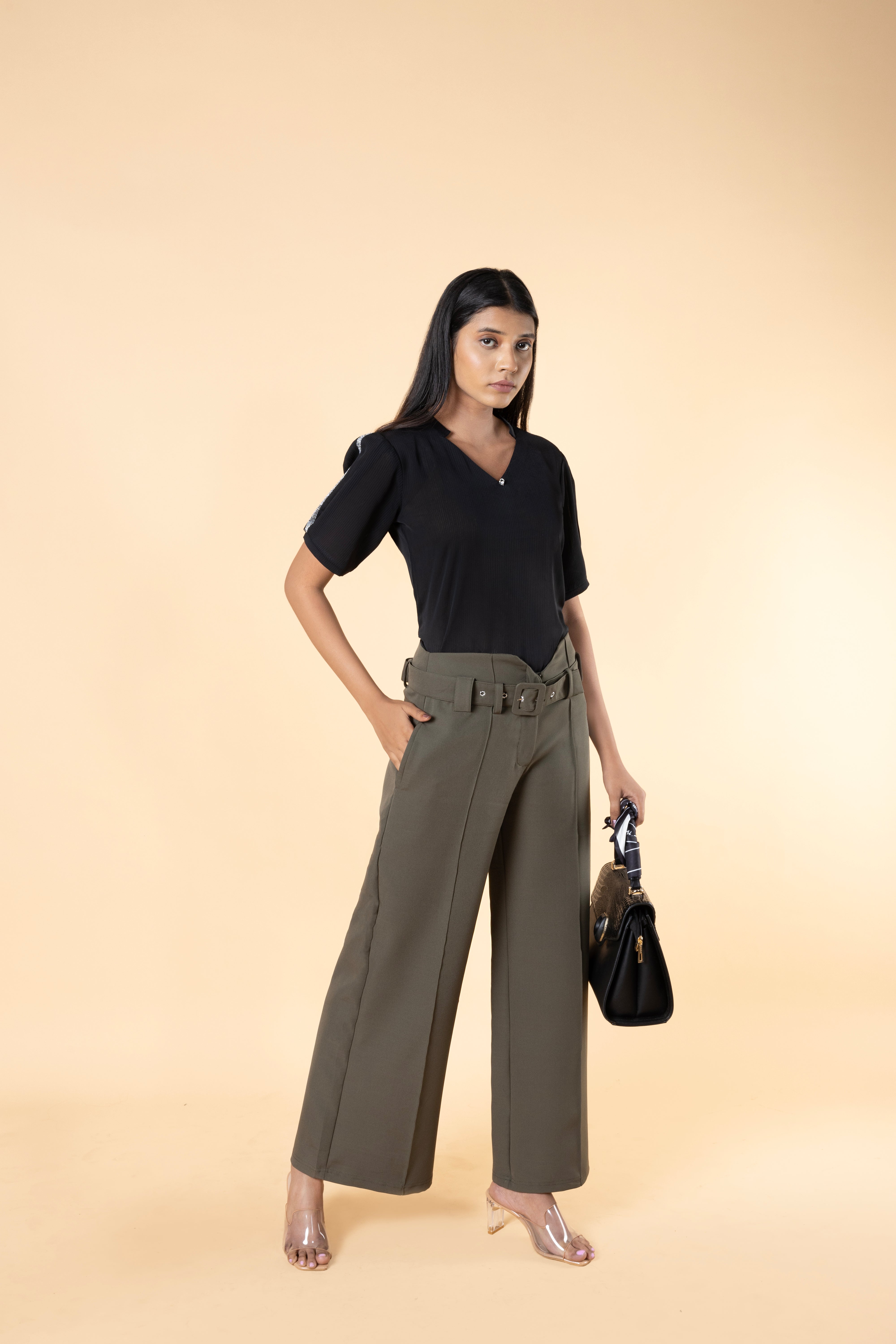 High Rise Wide Trouser With Belt