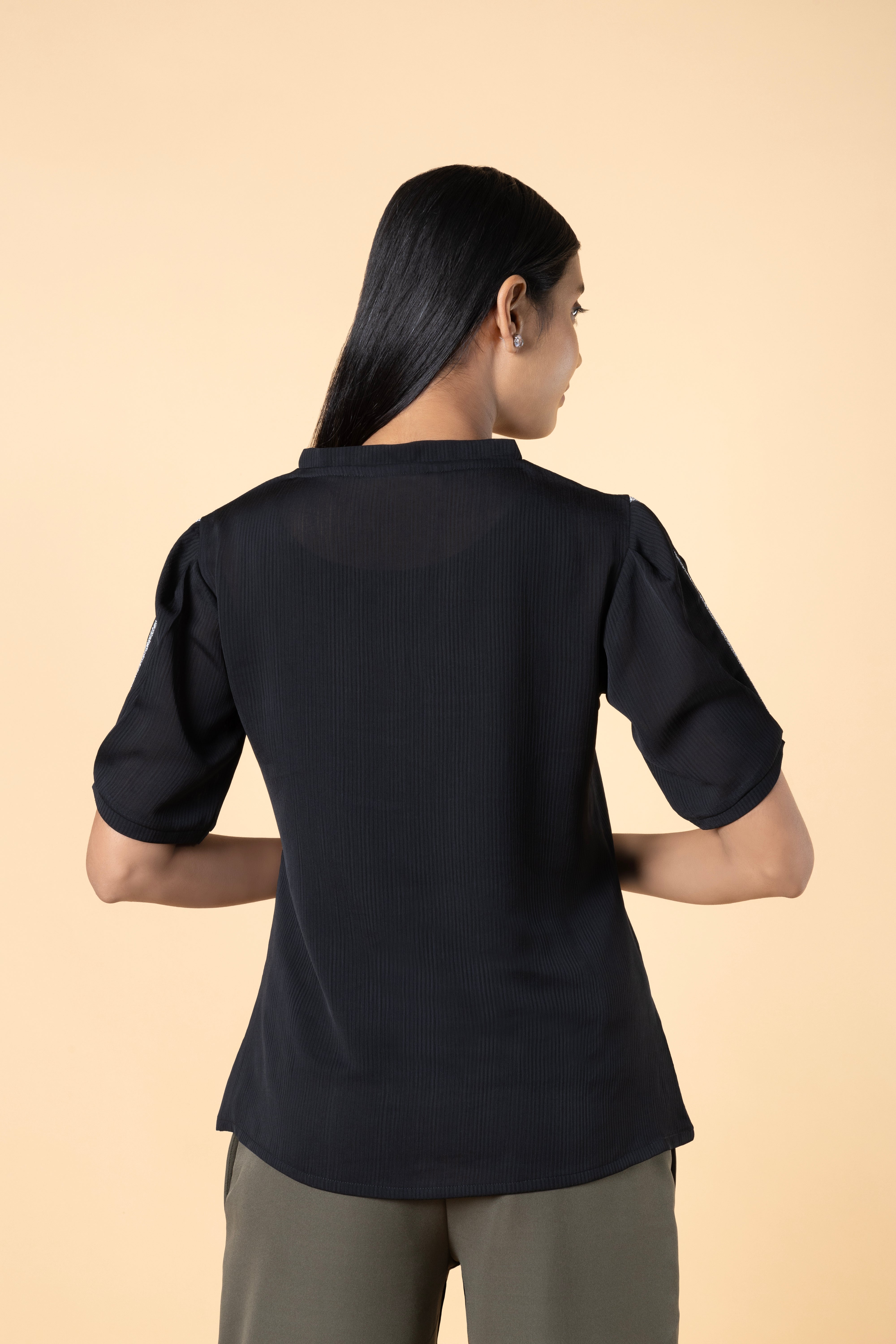 Women Regular V Neck Sleeve Lace Detailed Top