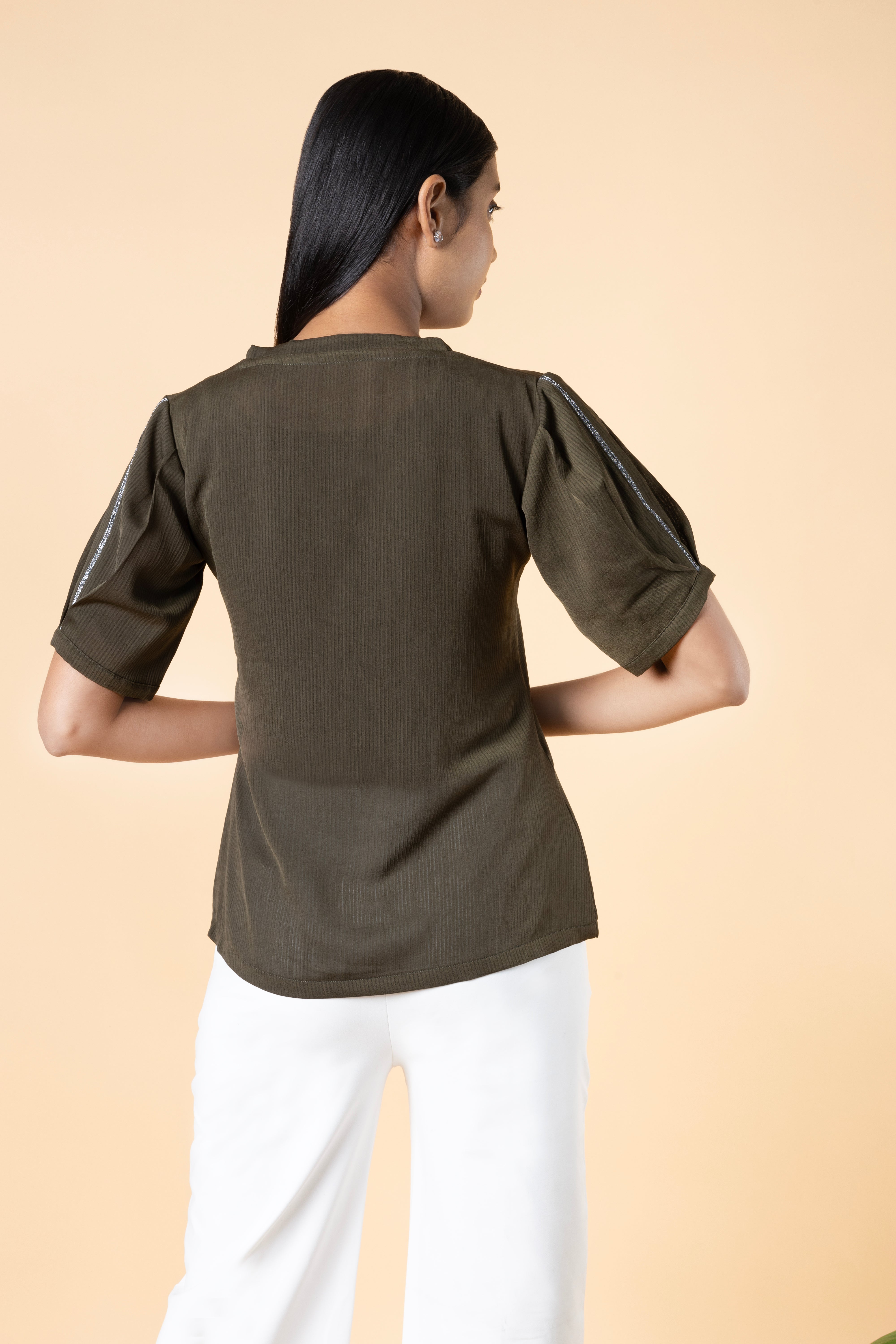Women Regular V Neck Sleeve Lace Detailed Top