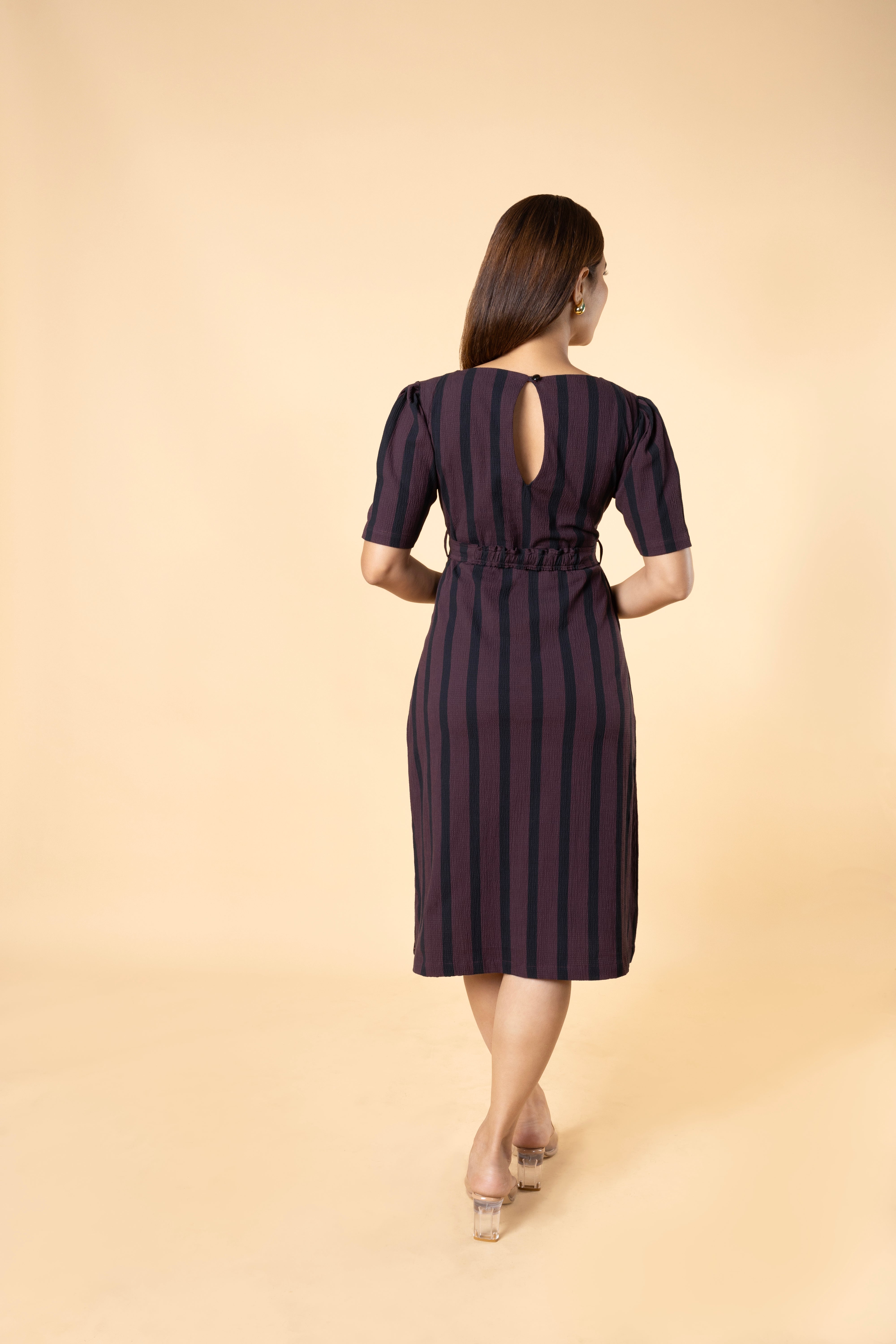 Pinstripe Sheath Boat neck Womens Dress