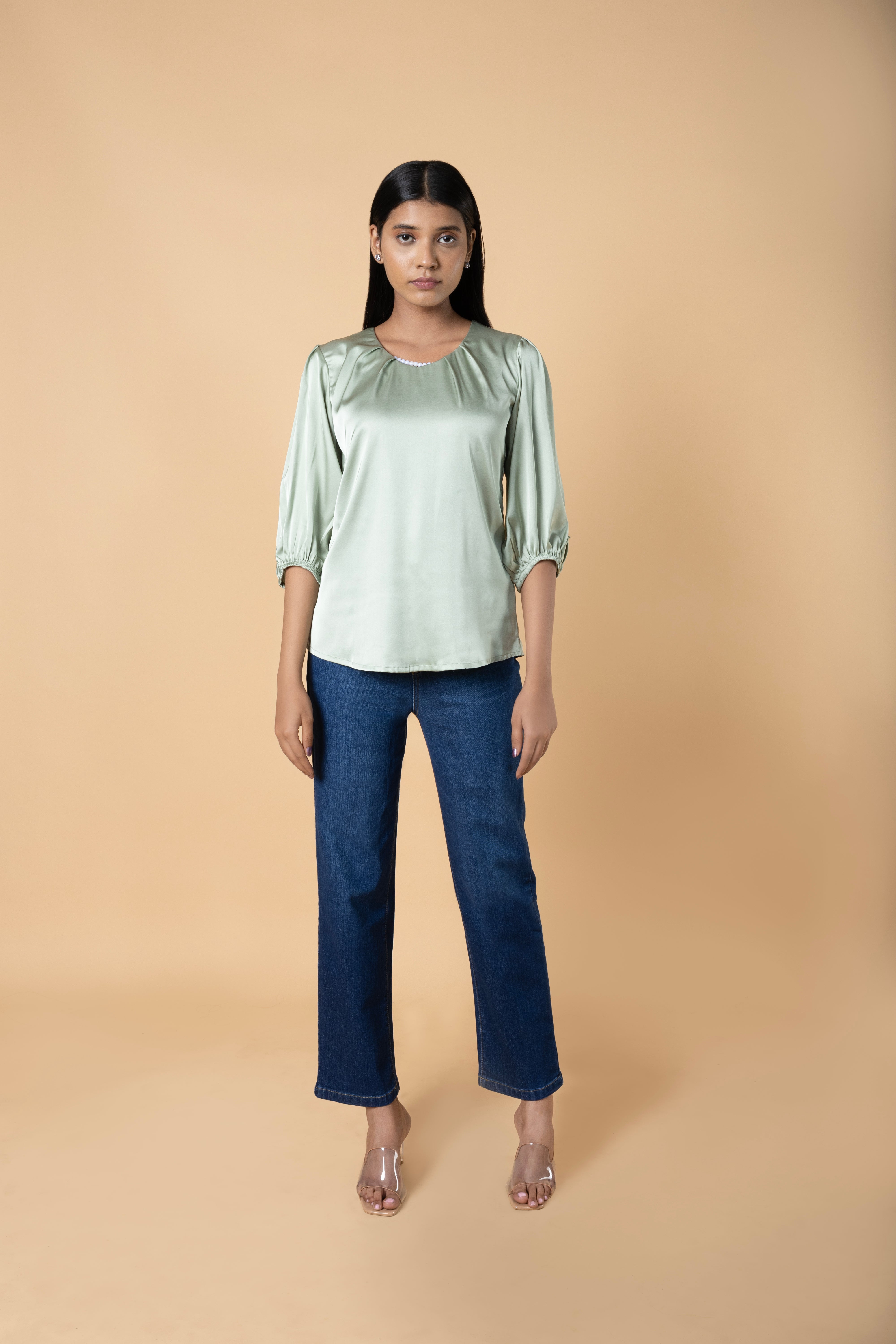 Women Solid Sleeve Detailed Design Top