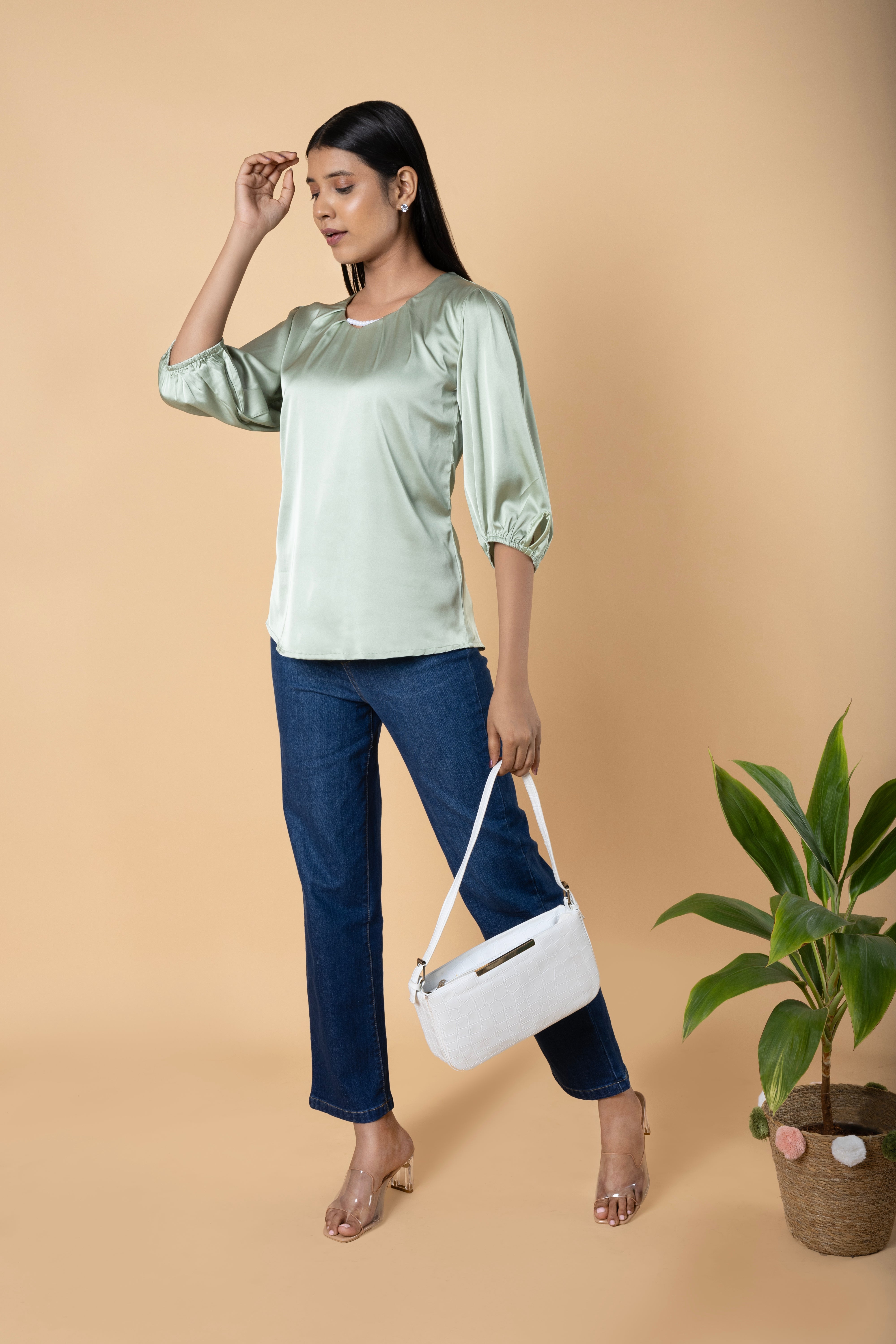 Women Solid Sleeve Detailed Design Top