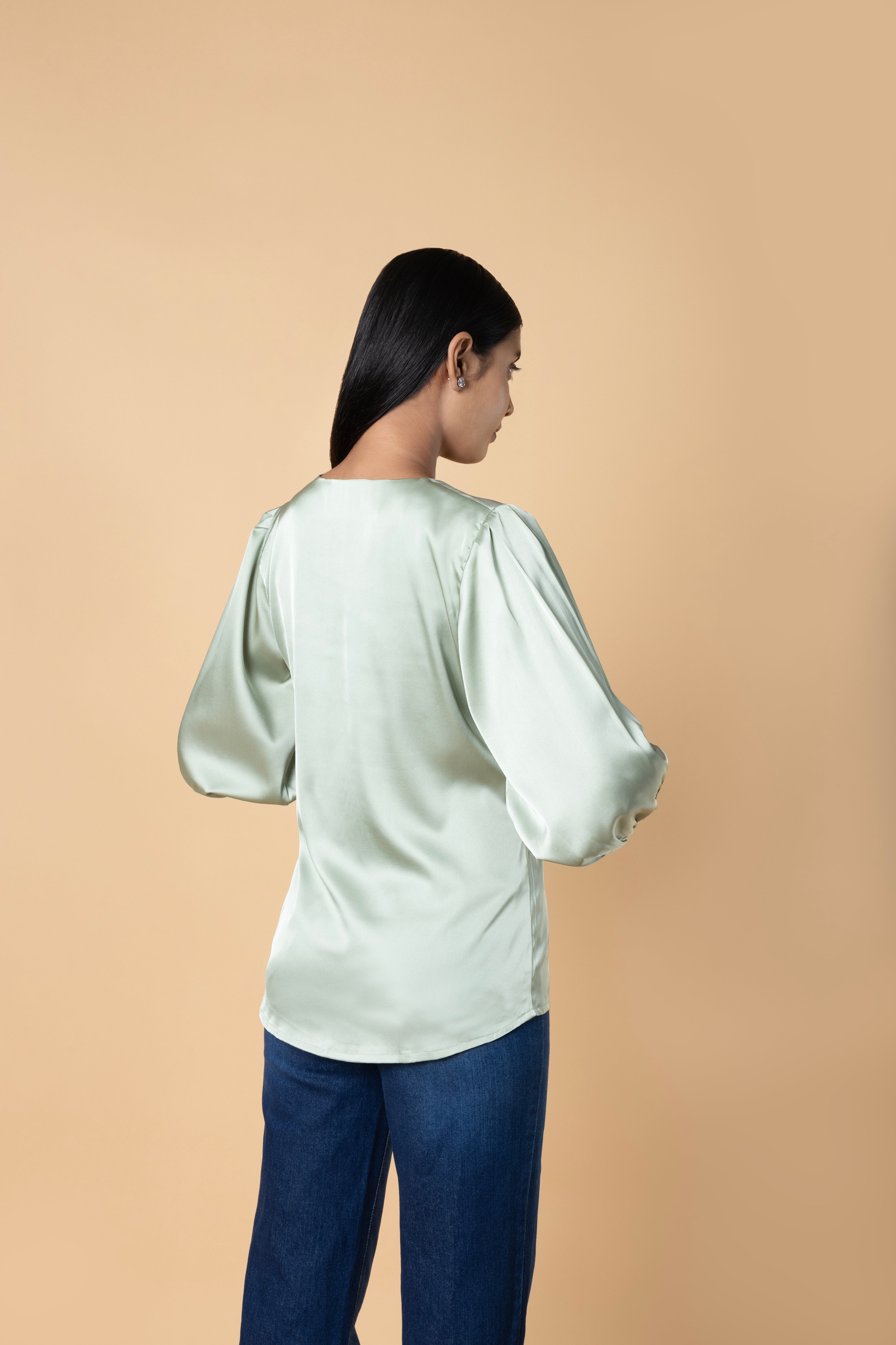 Women Solid Sleeve Detailed Design Top