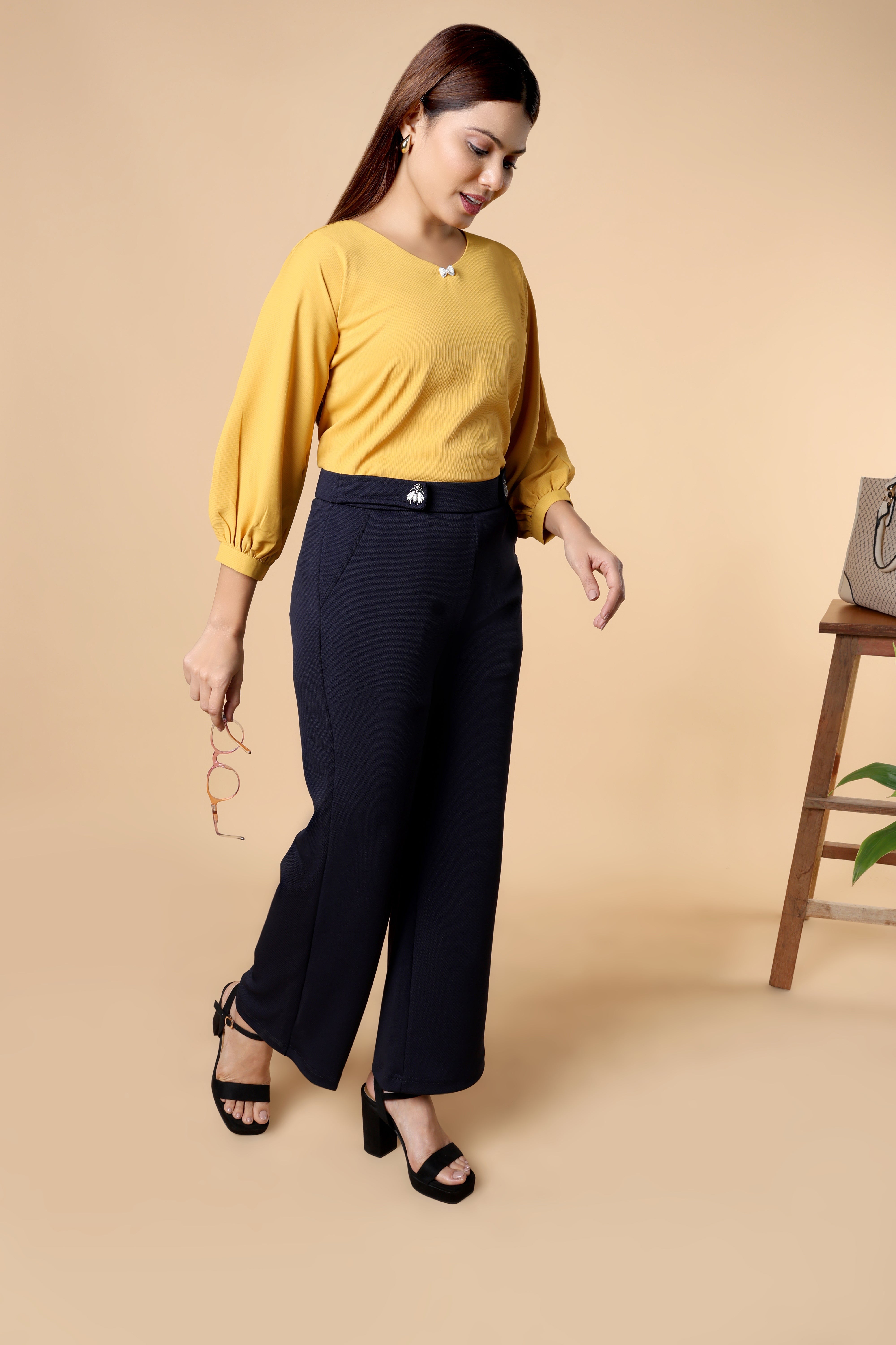 Belt Looped High Rise Parallel Trouser