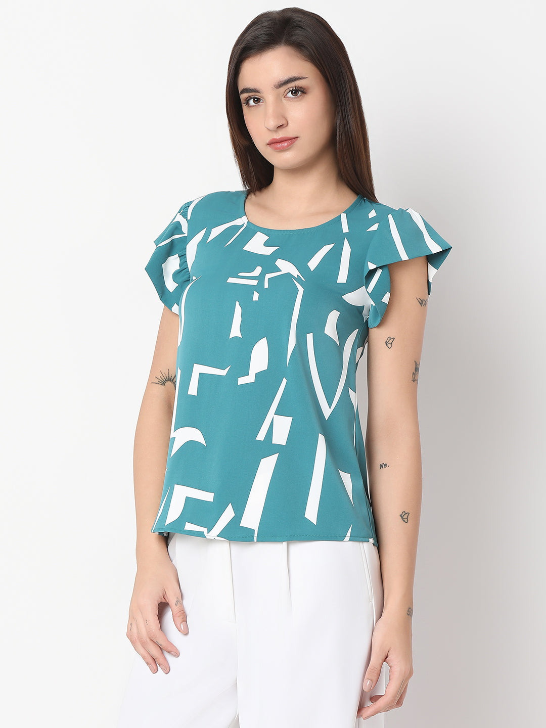 Printed Ruffle Sleeve Top
