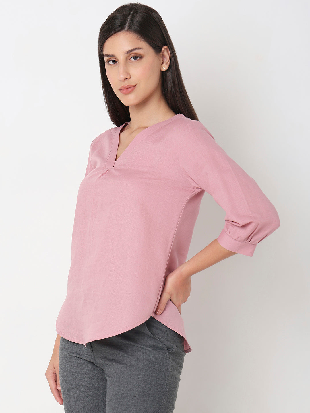 Rosetan linen V-Neck Top