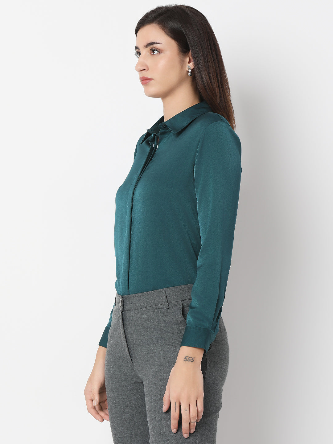 Solid Satin Concealed Placket Shirt
