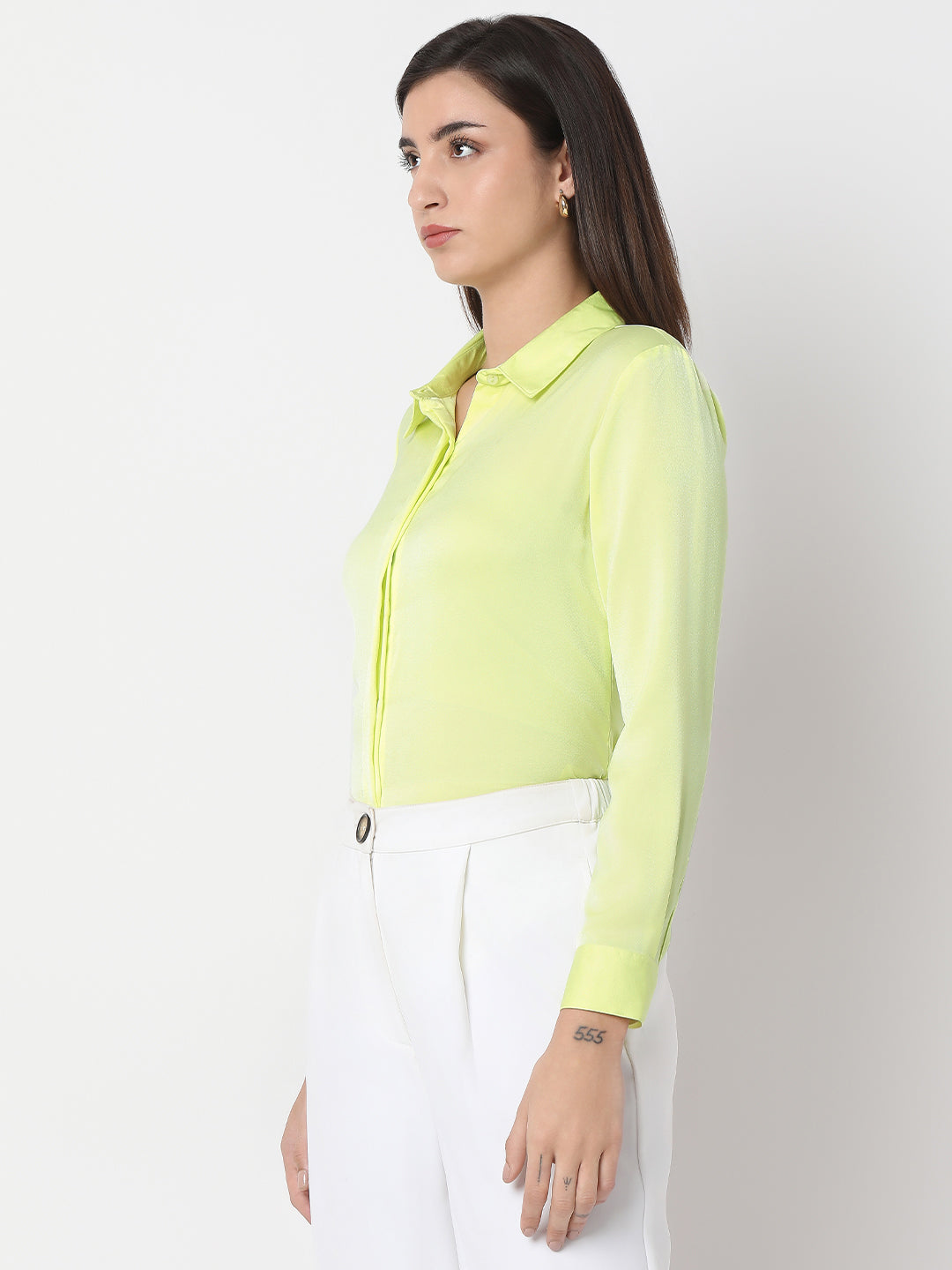 Solid Satin Concealed Placket Shirt