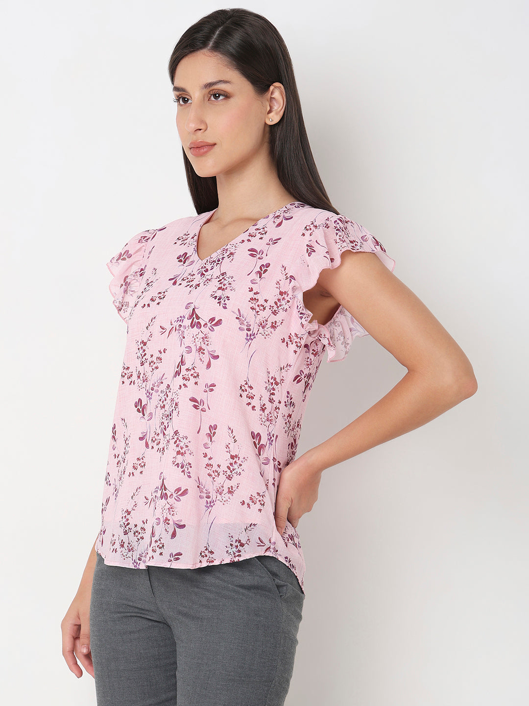 Pink Floral Ruffle Top
