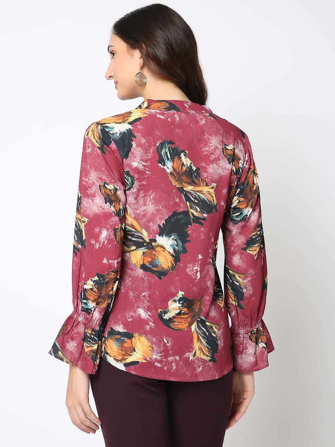 Wine Floral Print Full Sleeve Top