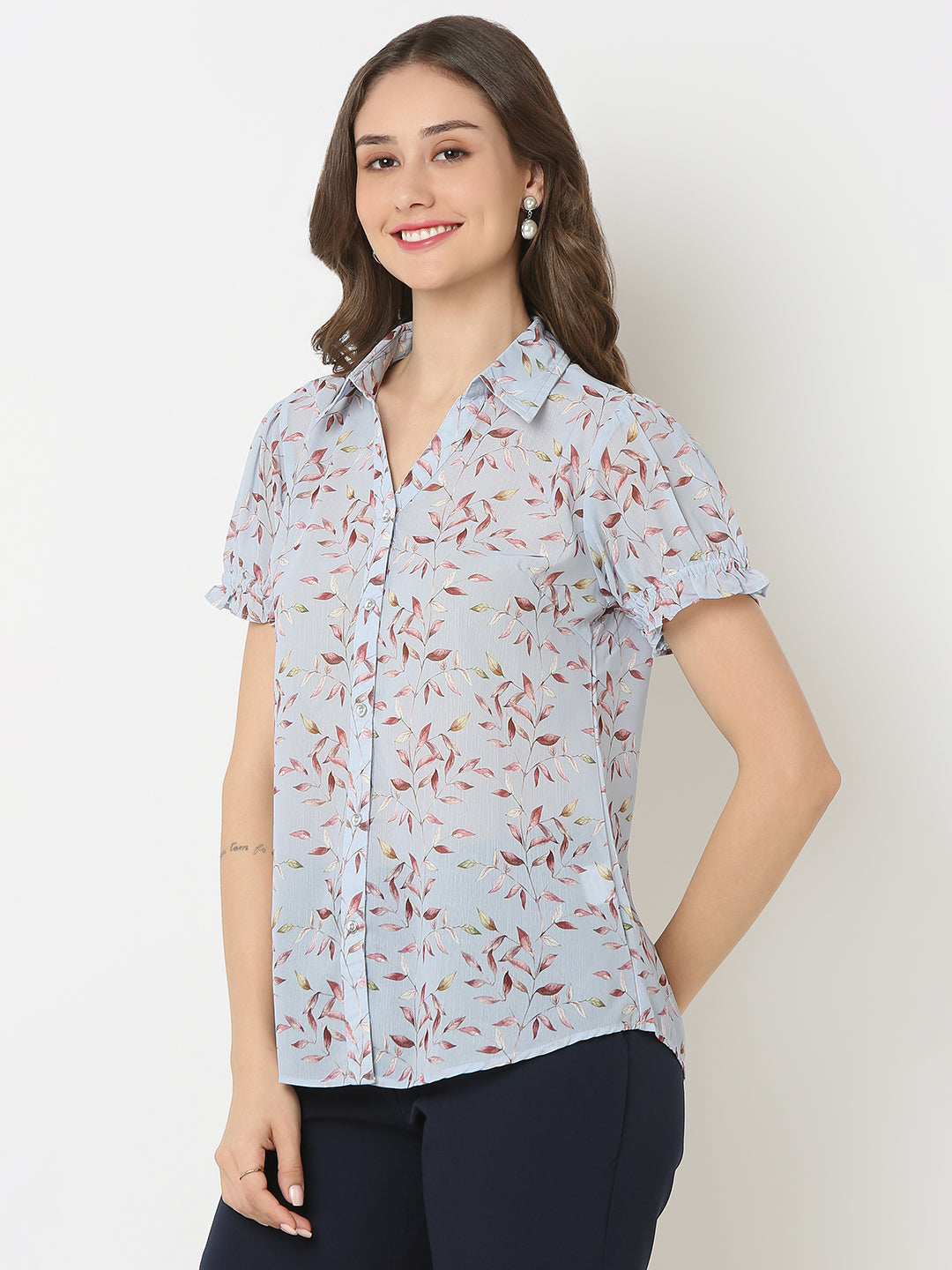 Grey Puff Sleeve Shirt