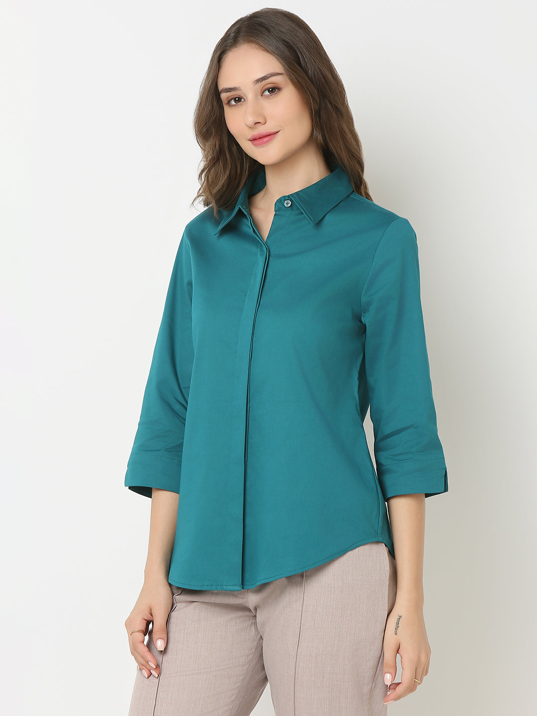 Teal Concealed Placket Shirt