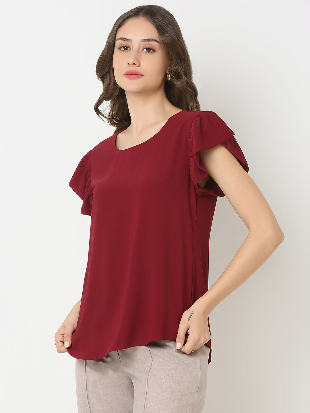 Maroon Ruffle Sleeve Top