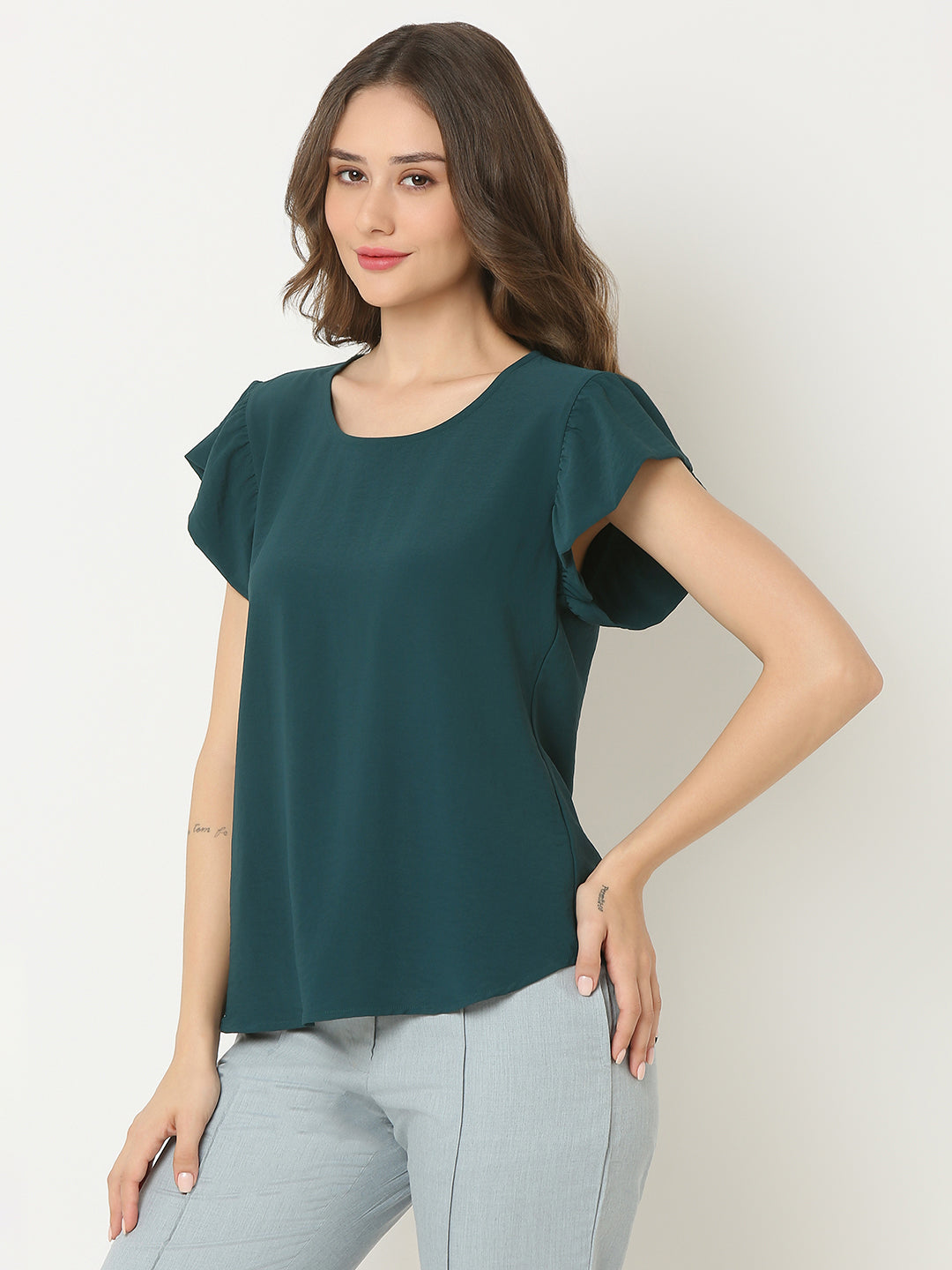 Green Ruffle Sleeve Top