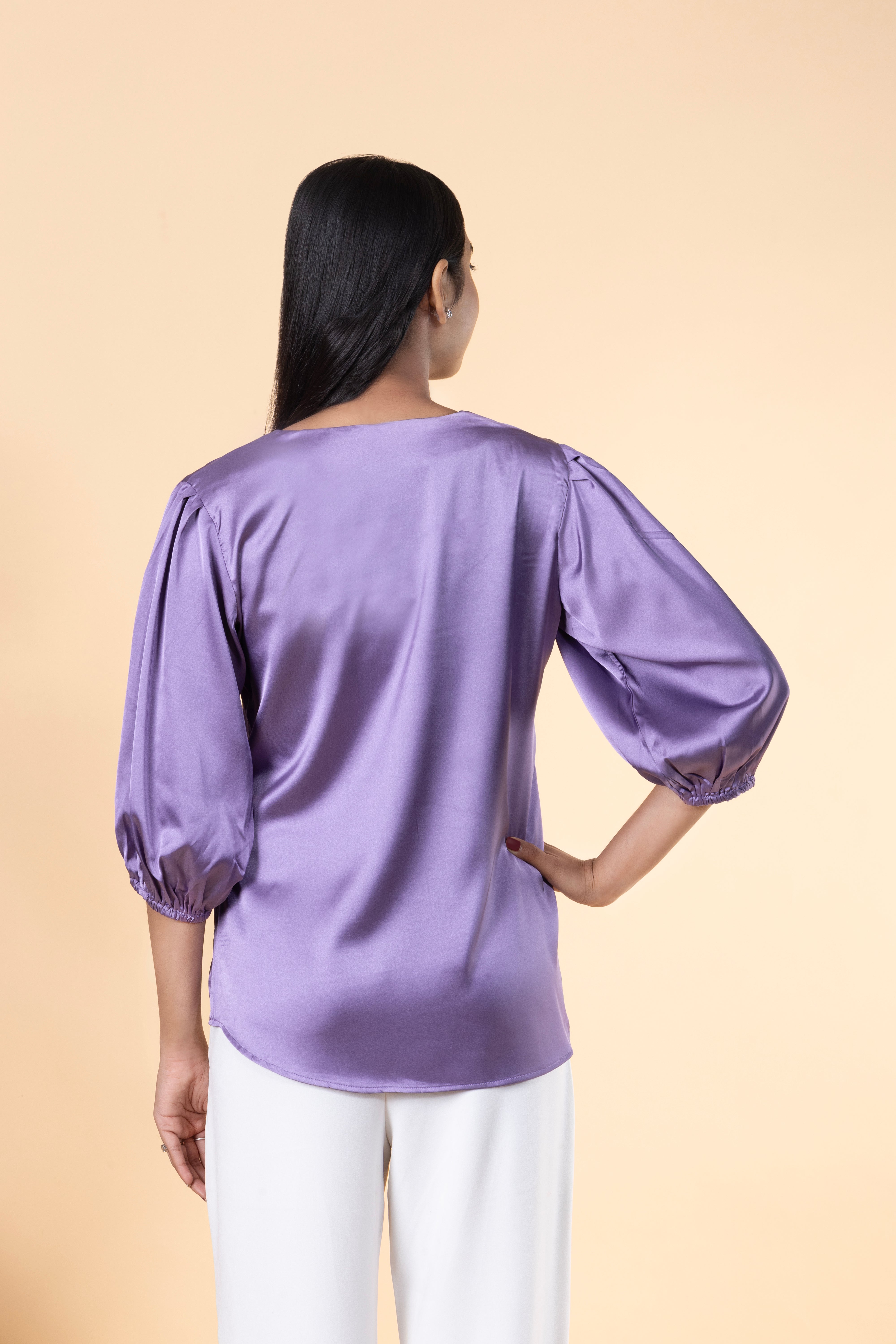 Women Solid Sleeve Detailed Design Top