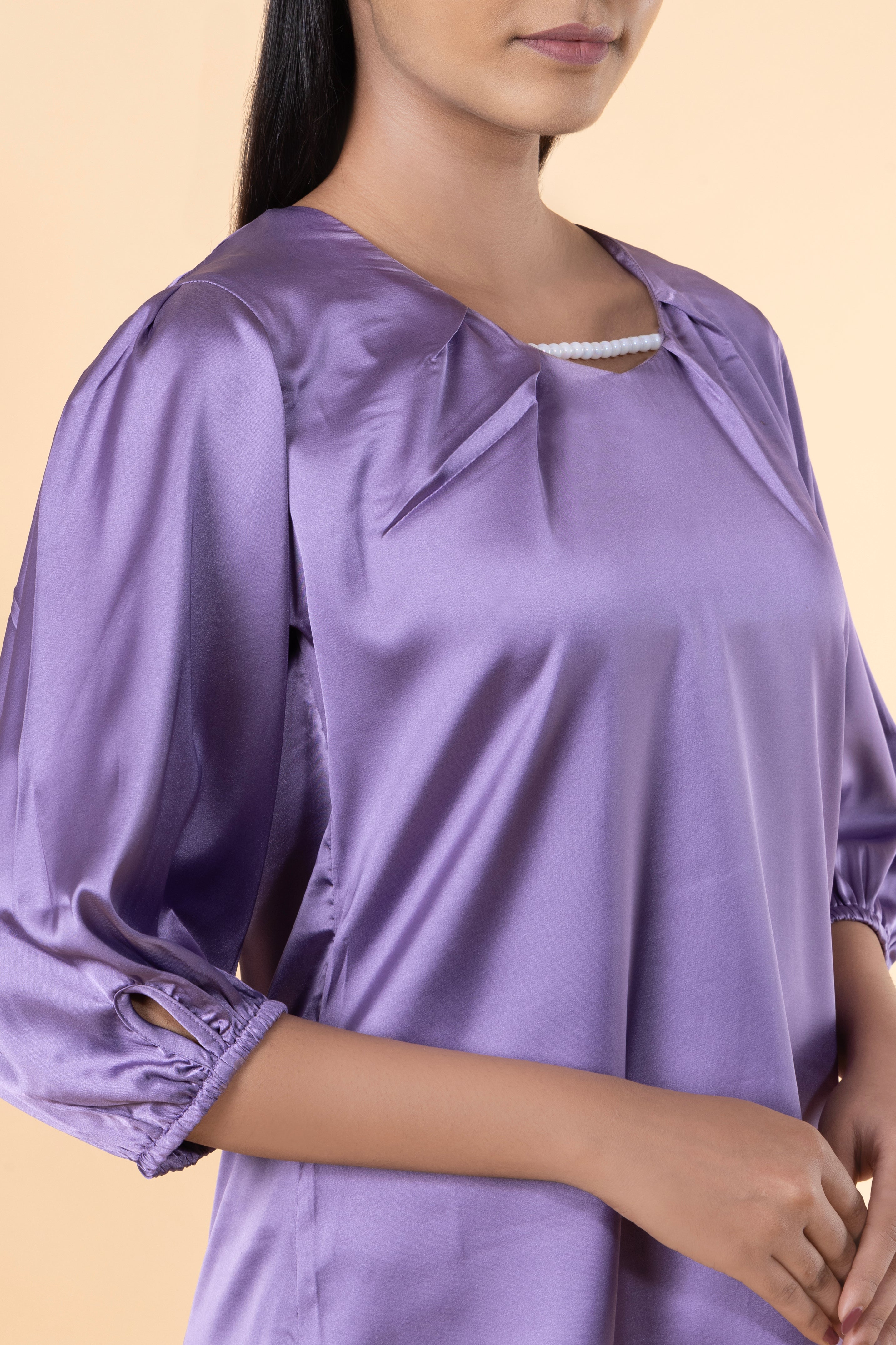 Women Solid Sleeve Detailed Design Top
