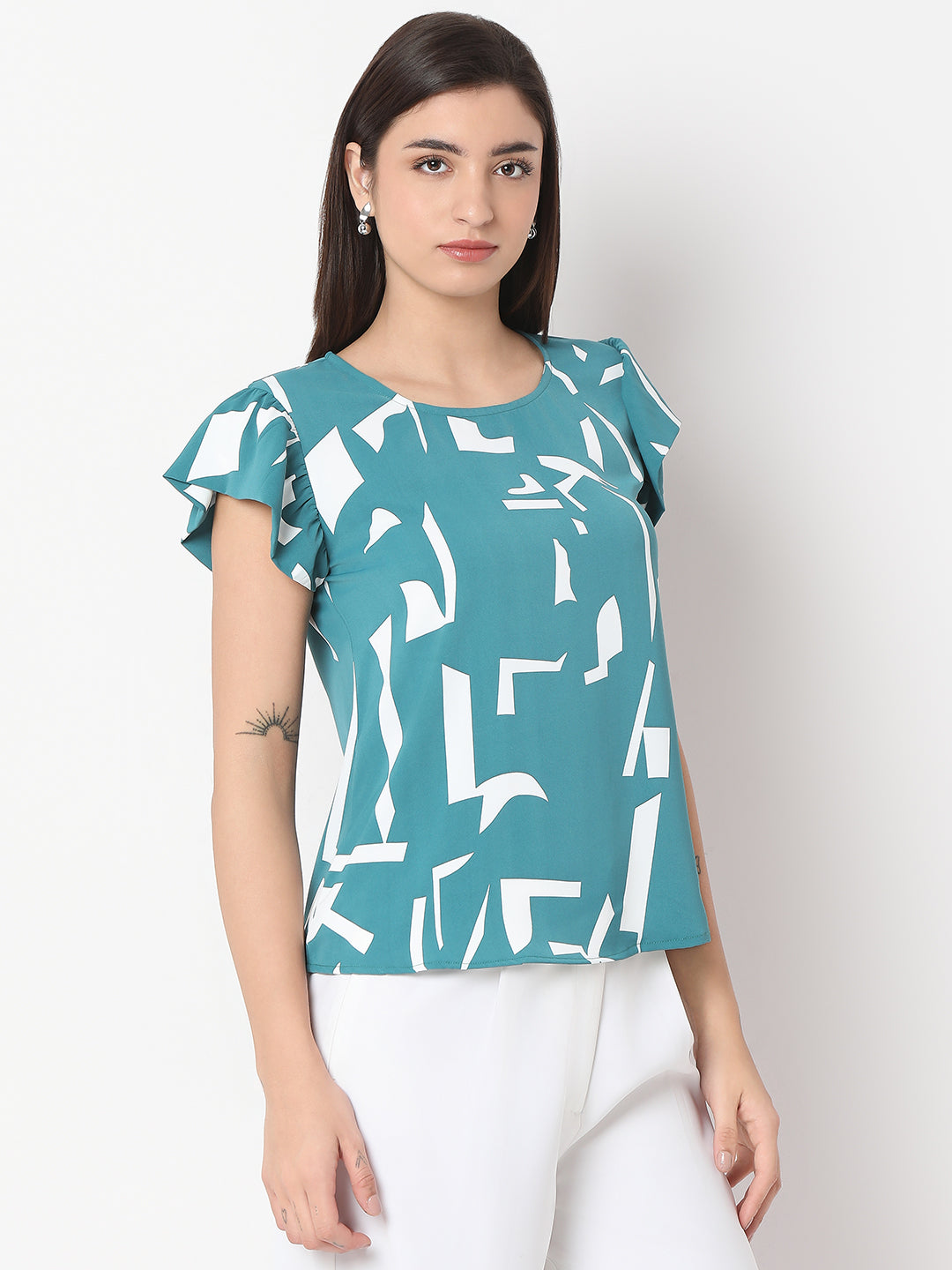 Printed Ruffle Sleeve Top