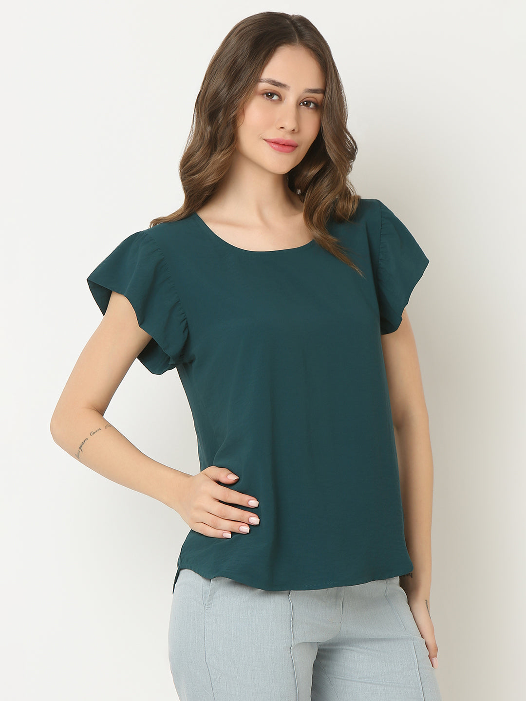 Green Ruffle Sleeve Top