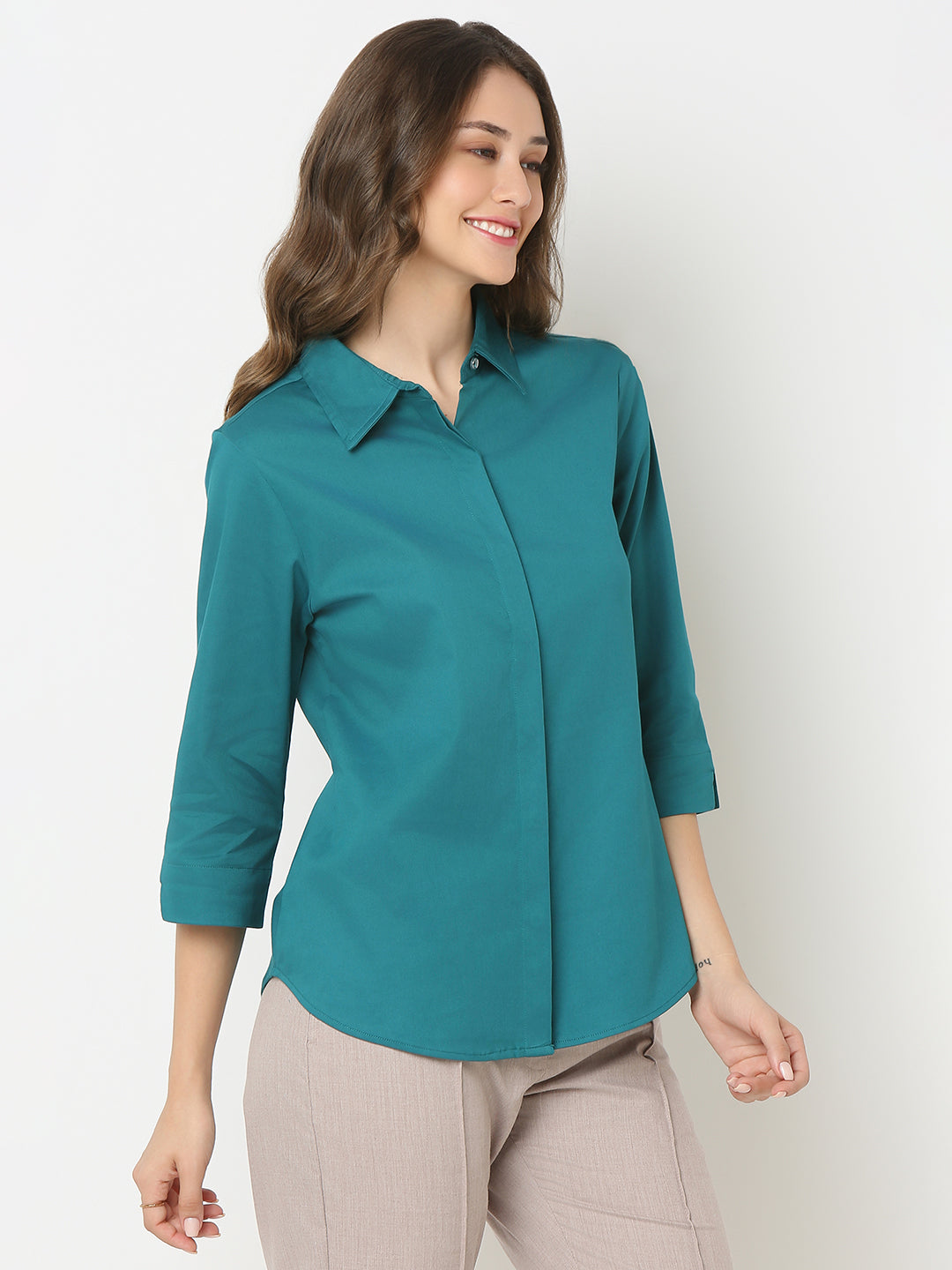 Teal Concealed Placket Shirt