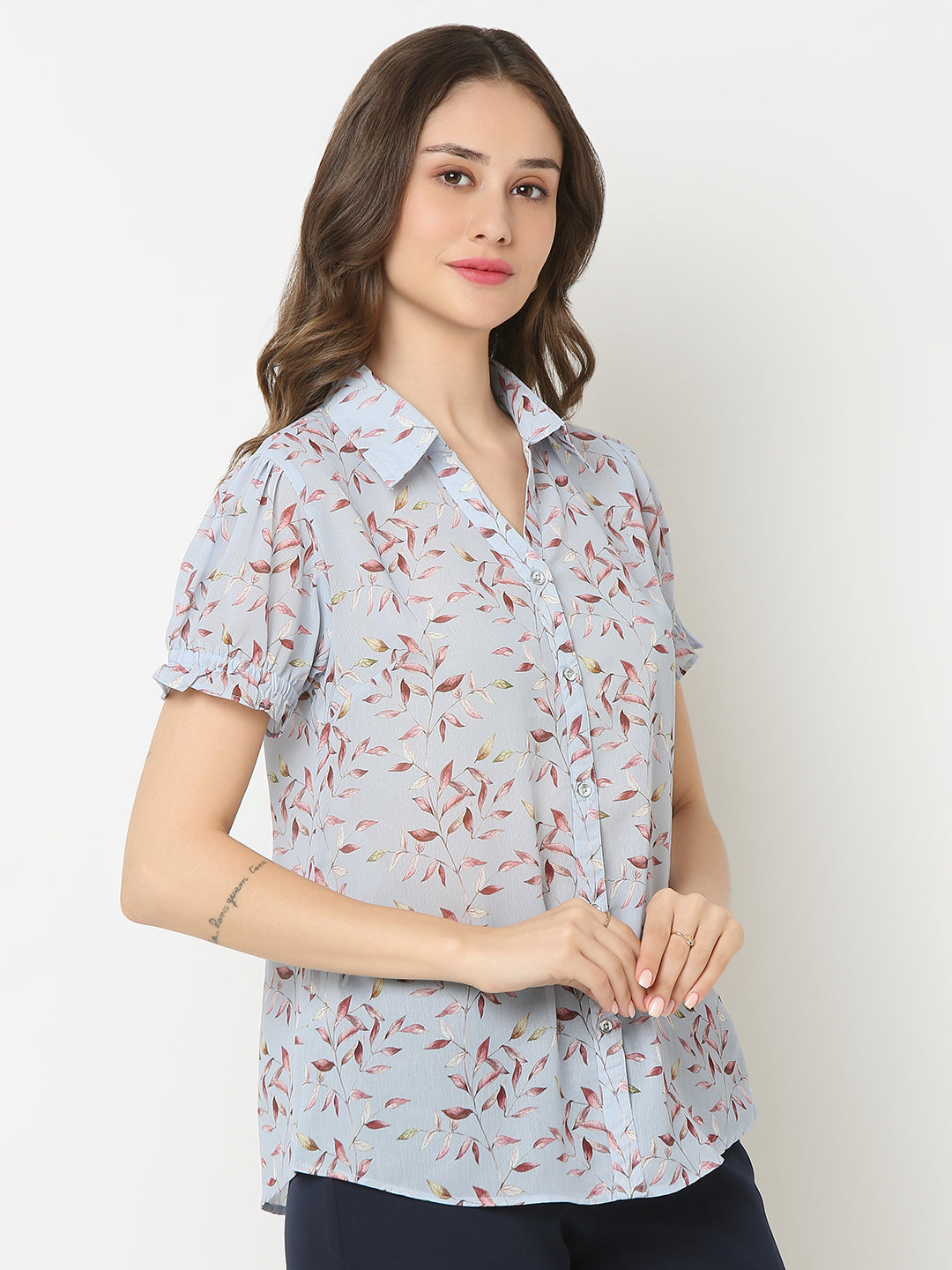 Grey Puff Sleeve Shirt