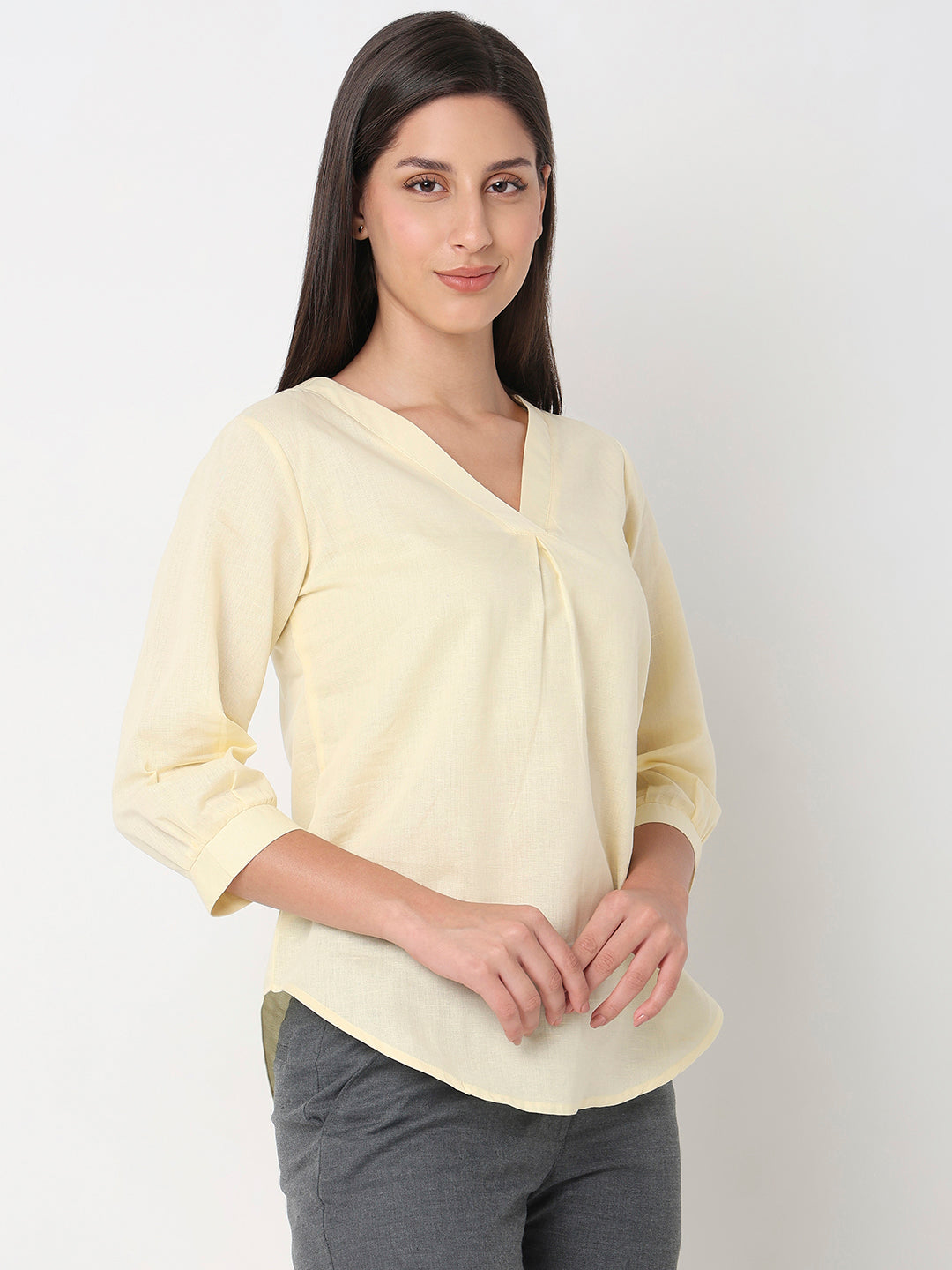 Lemon linen V-Neck Top