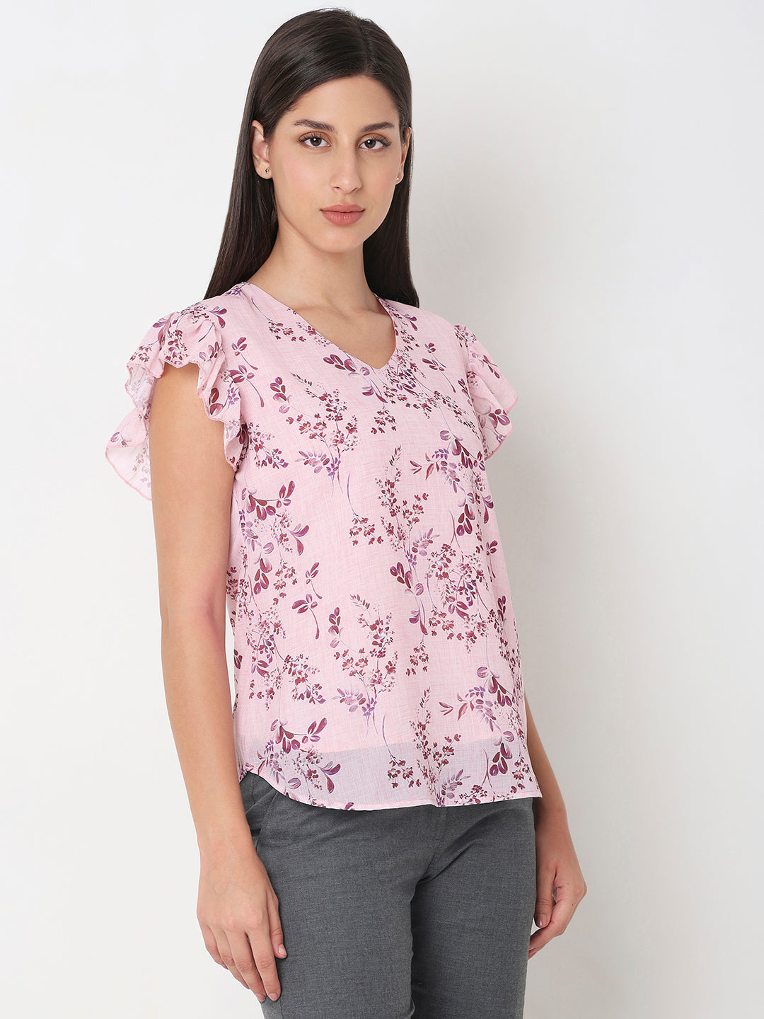 Pink Floral Ruffle Top