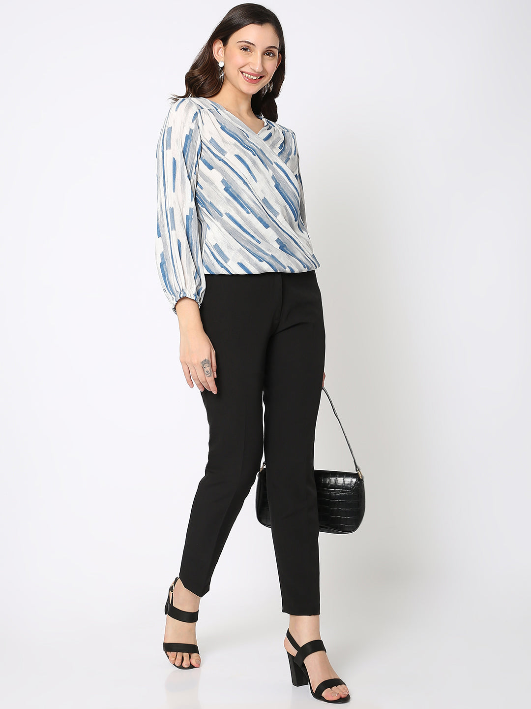 Blue Criss Cross Printed Top