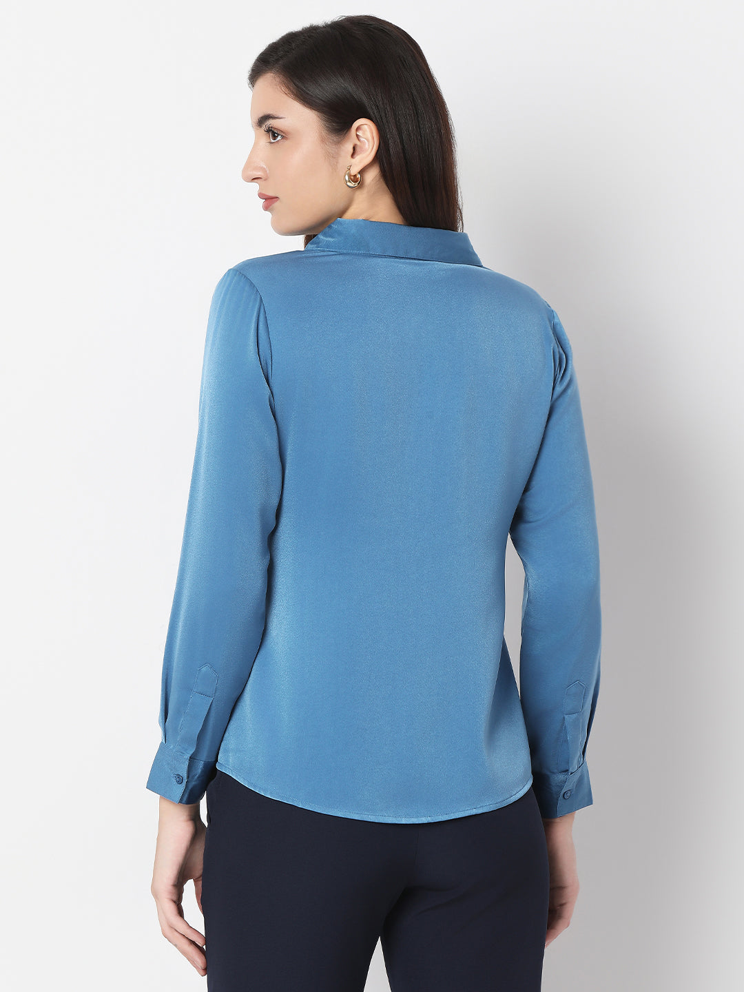 Solid Satin Concealed Placket Shirt