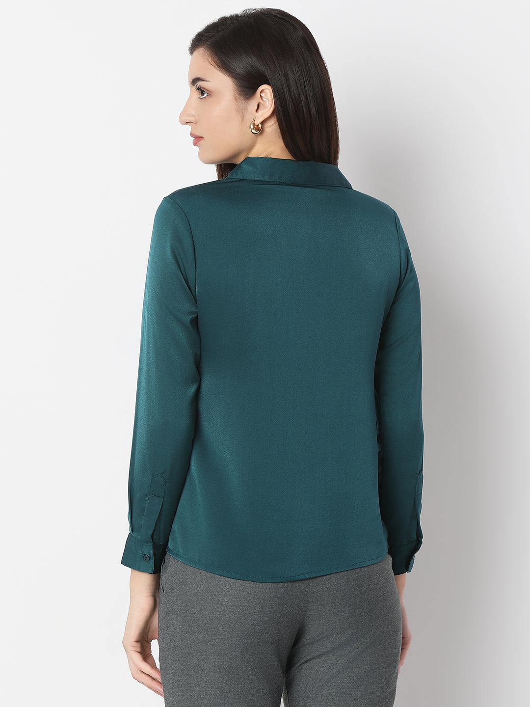 Solid Satin Concealed Placket Shirt