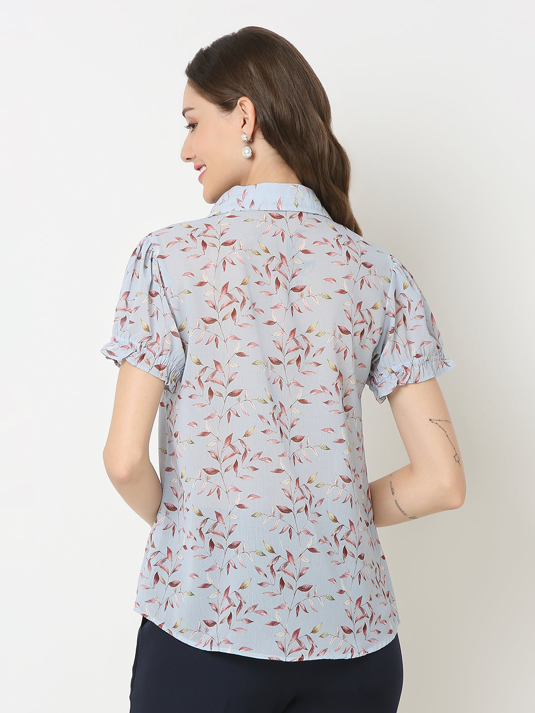 Grey Puff Sleeve Shirt